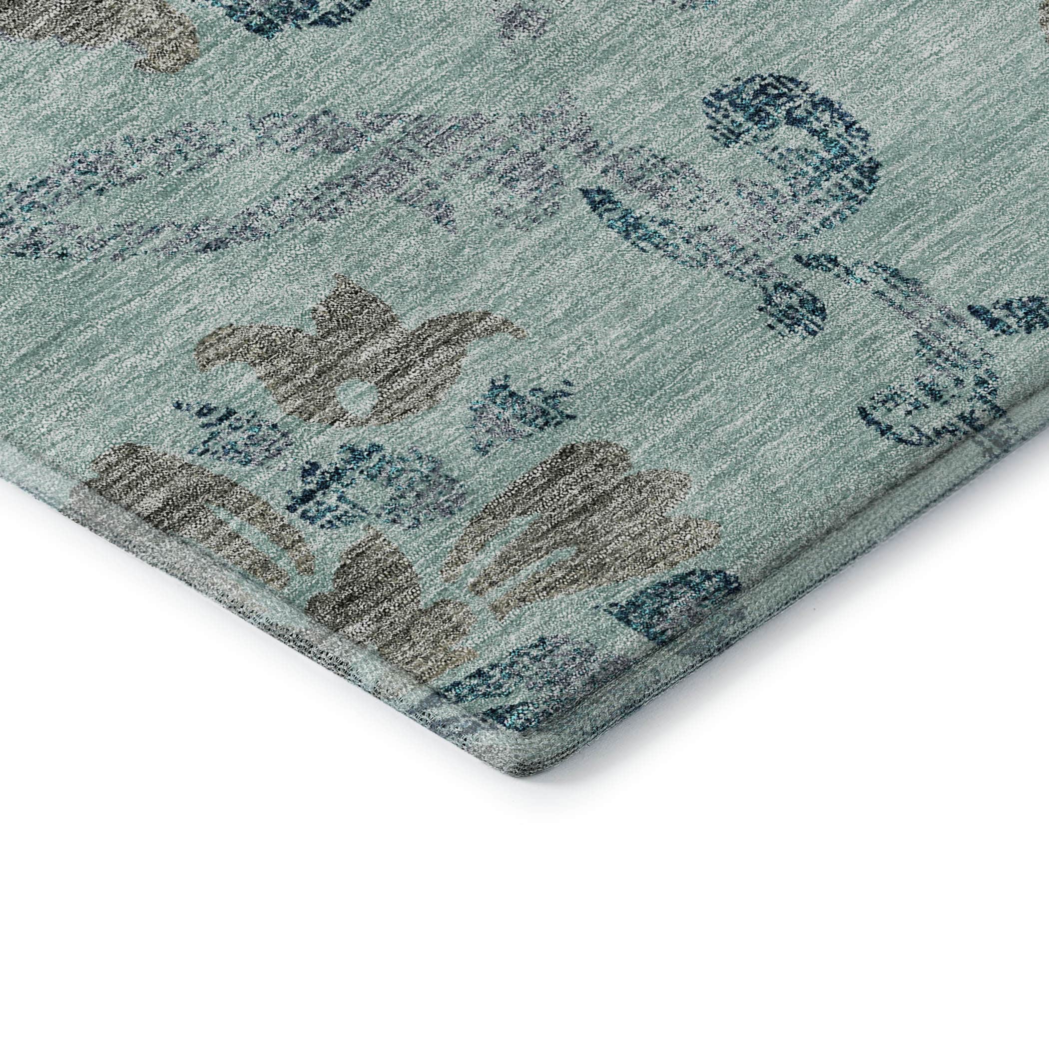 Kathmandu Machine Washable Traditional Teal Rug 1'8" x 2'6" #shape_Rectangle