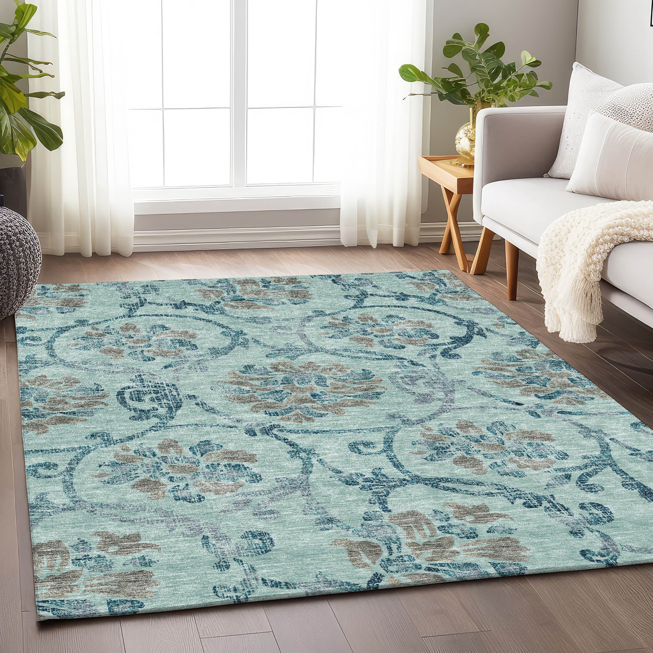 Kathmandu Machine Washable Traditional Teal Rug 2'6" x 3'10" #shape_Rectangle