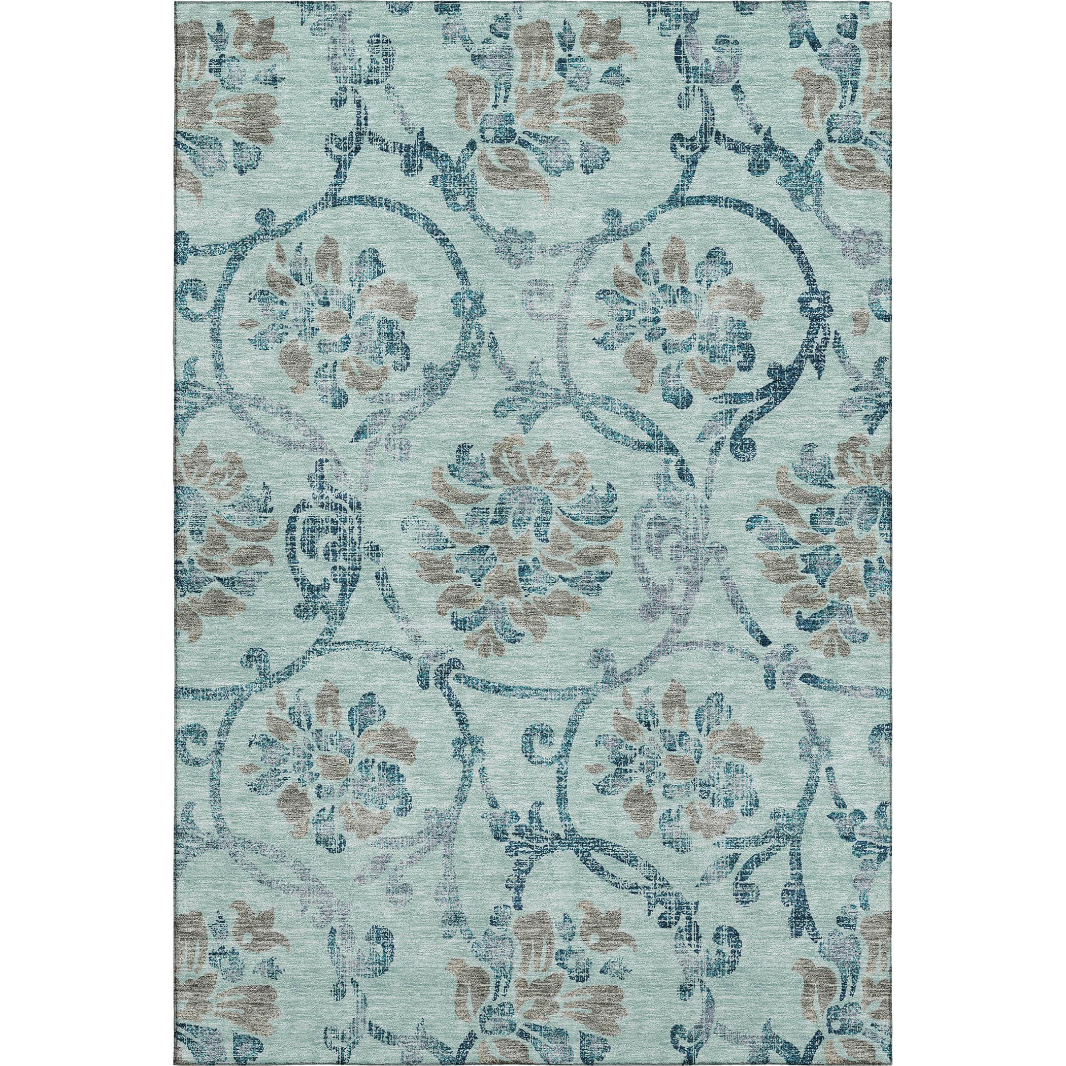 Kathmandu Machine Washable Traditional Teal Rug 2'6" x 3'10" #shape_Rectangle