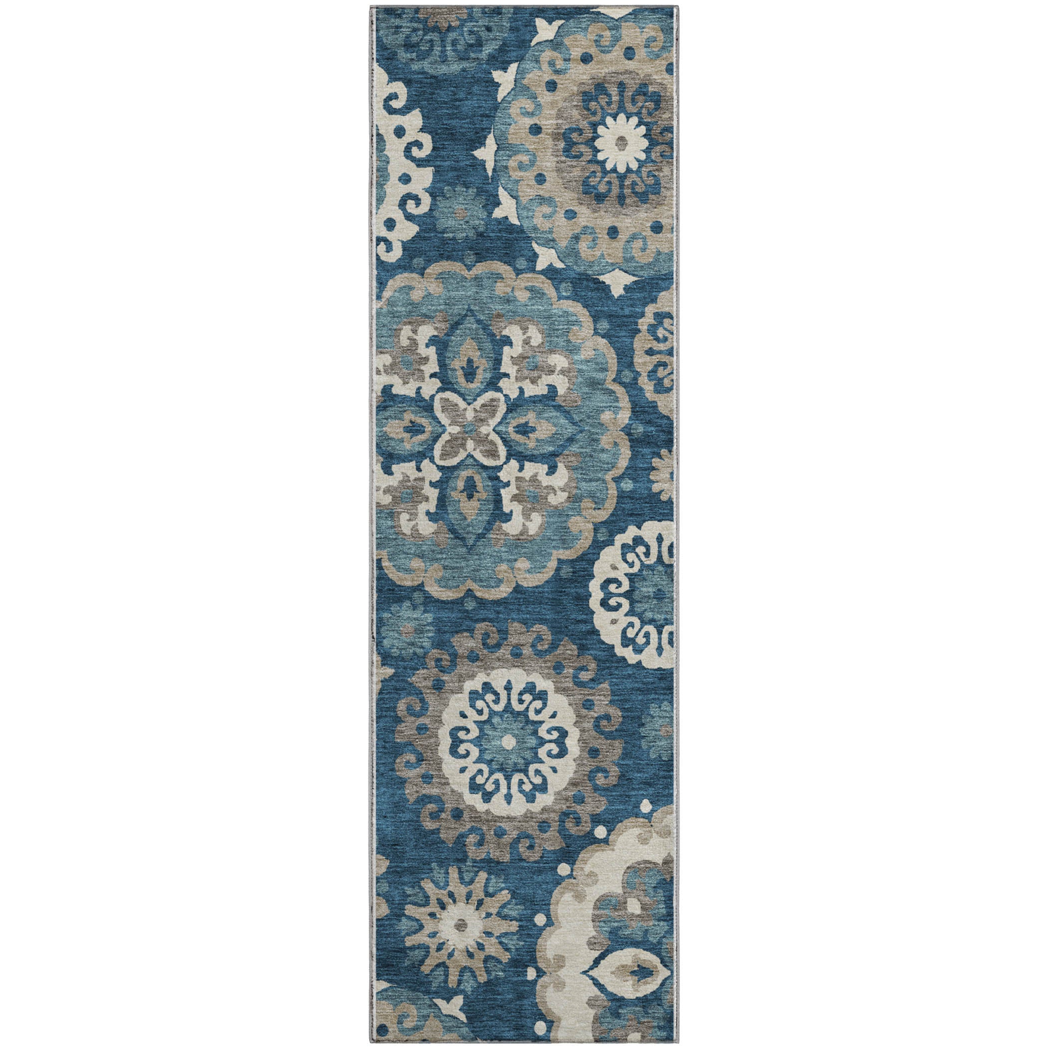 Mdina Machine Washable Transitional Blue Rug 2'3" x 7'6" #shape_Runner