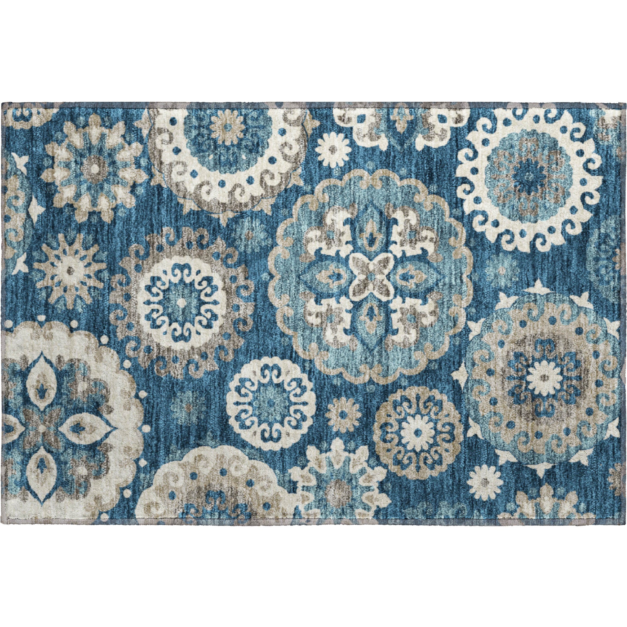 Mdina Machine Washable Transitional Blue Rug 1'8" x 2'6" #shape_Rectangle