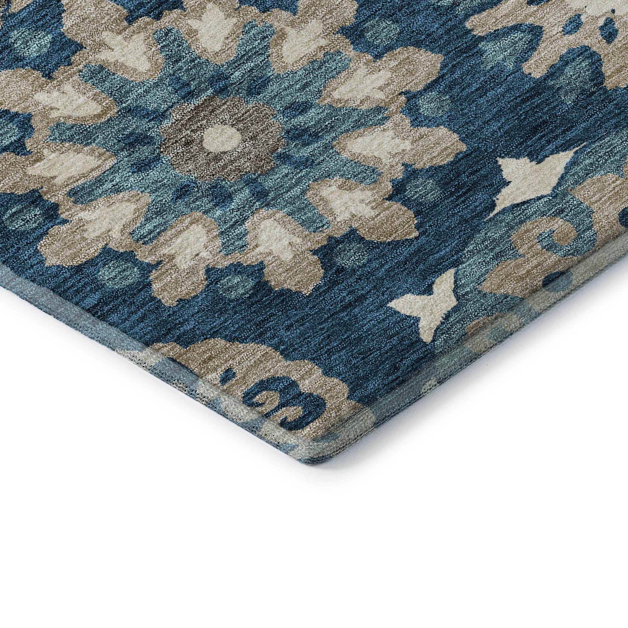 Mdina Machine Washable Transitional Blue Rug 1'8" x 2'6" #shape_Rectangle