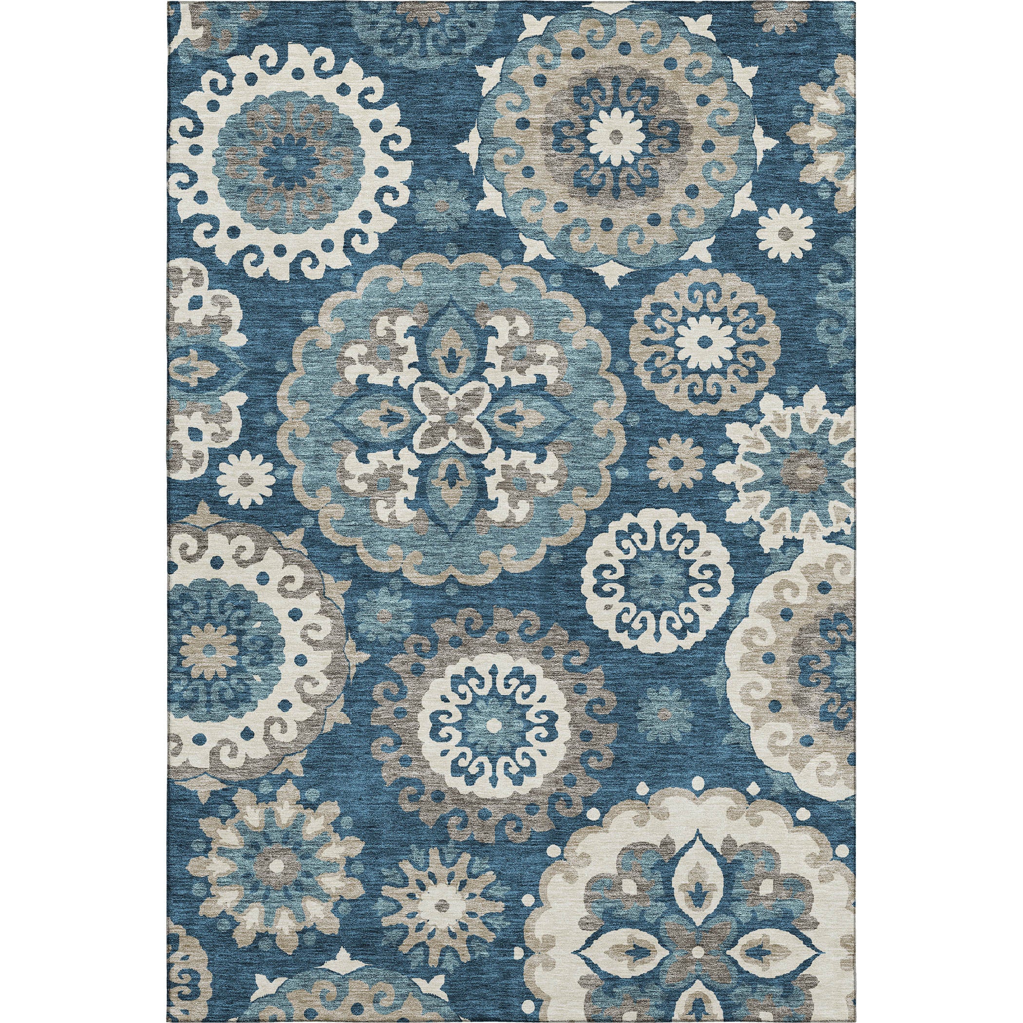 Mdina Machine Washable Transitional Blue Rug 2'6" x 3'10" #shape_Rectangle