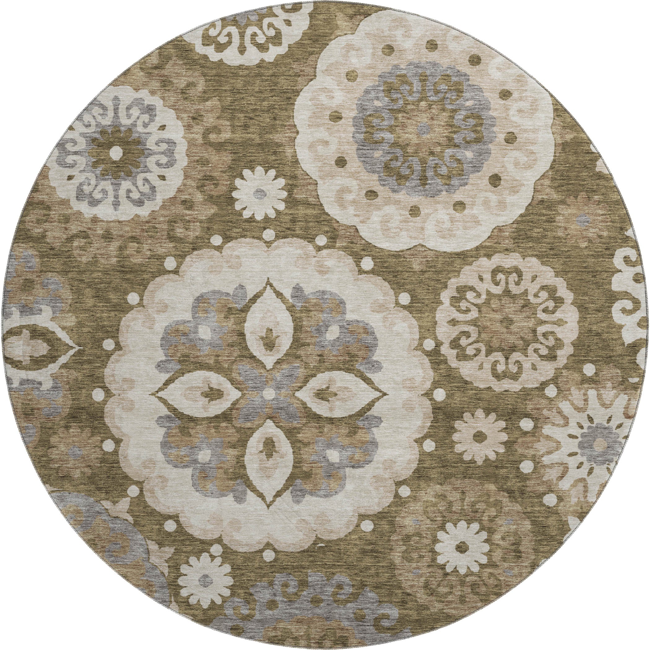 Mdina Machine Washable Transitional Brown Rug 8' x 8' #shape_Round