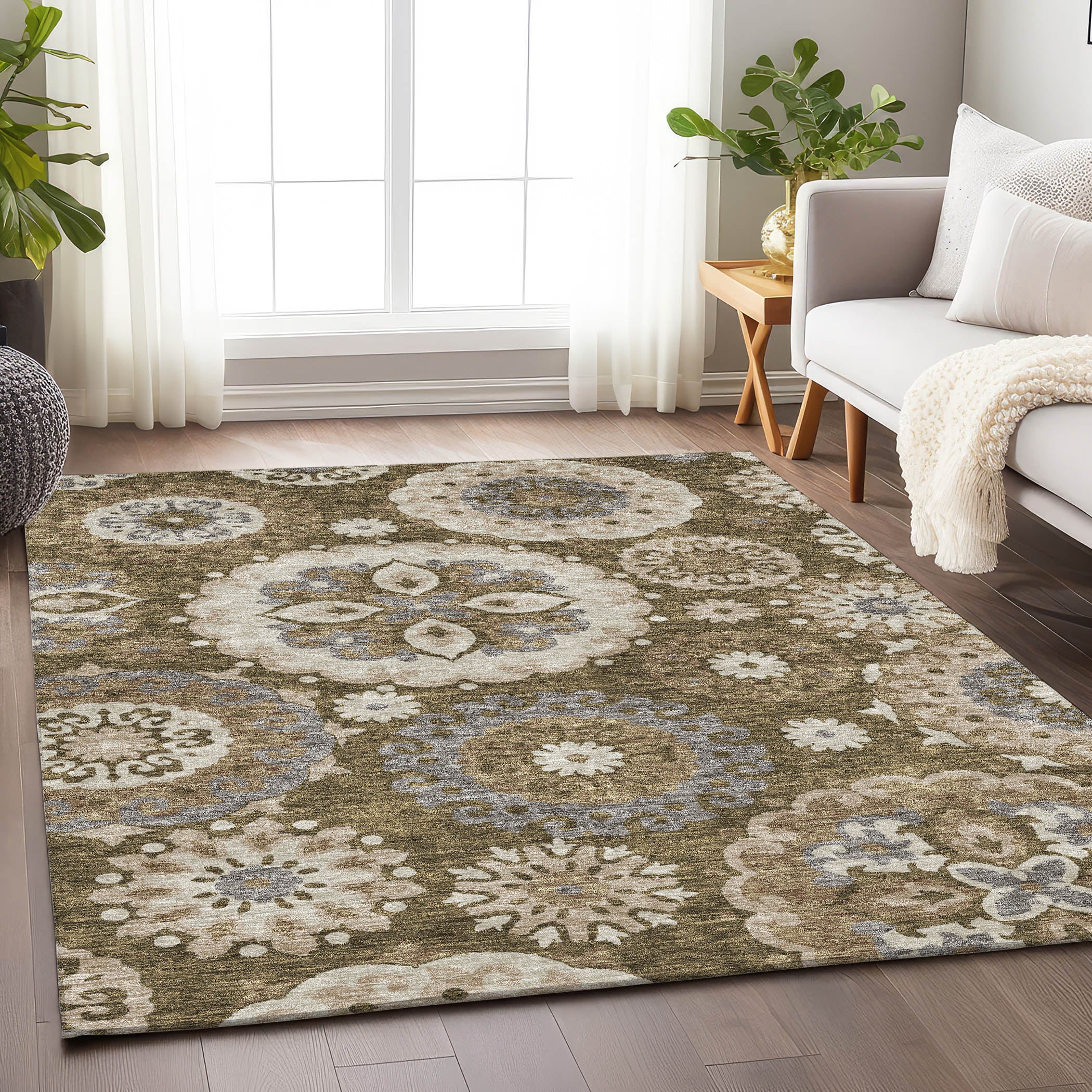 Mdina Machine Washable Transitional Brown Rug 2'6" x 3'10" #shape_Rectangle