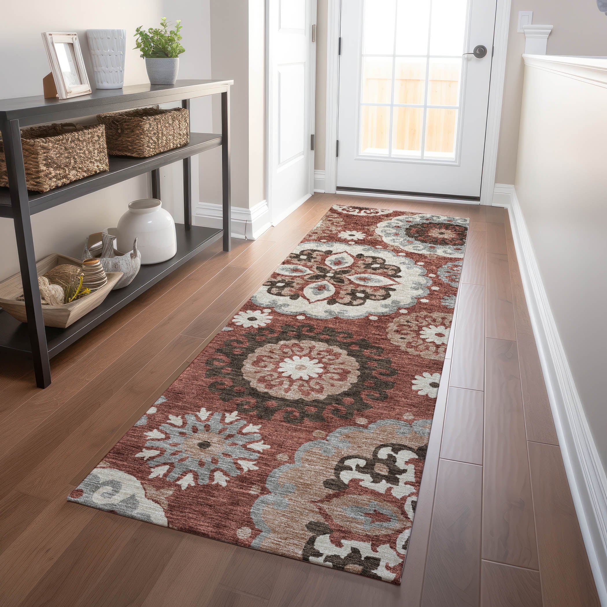 Mdina Machine Washable Transitional Paprika Orange Rug 2'3" x 7'6" #shape_Runner