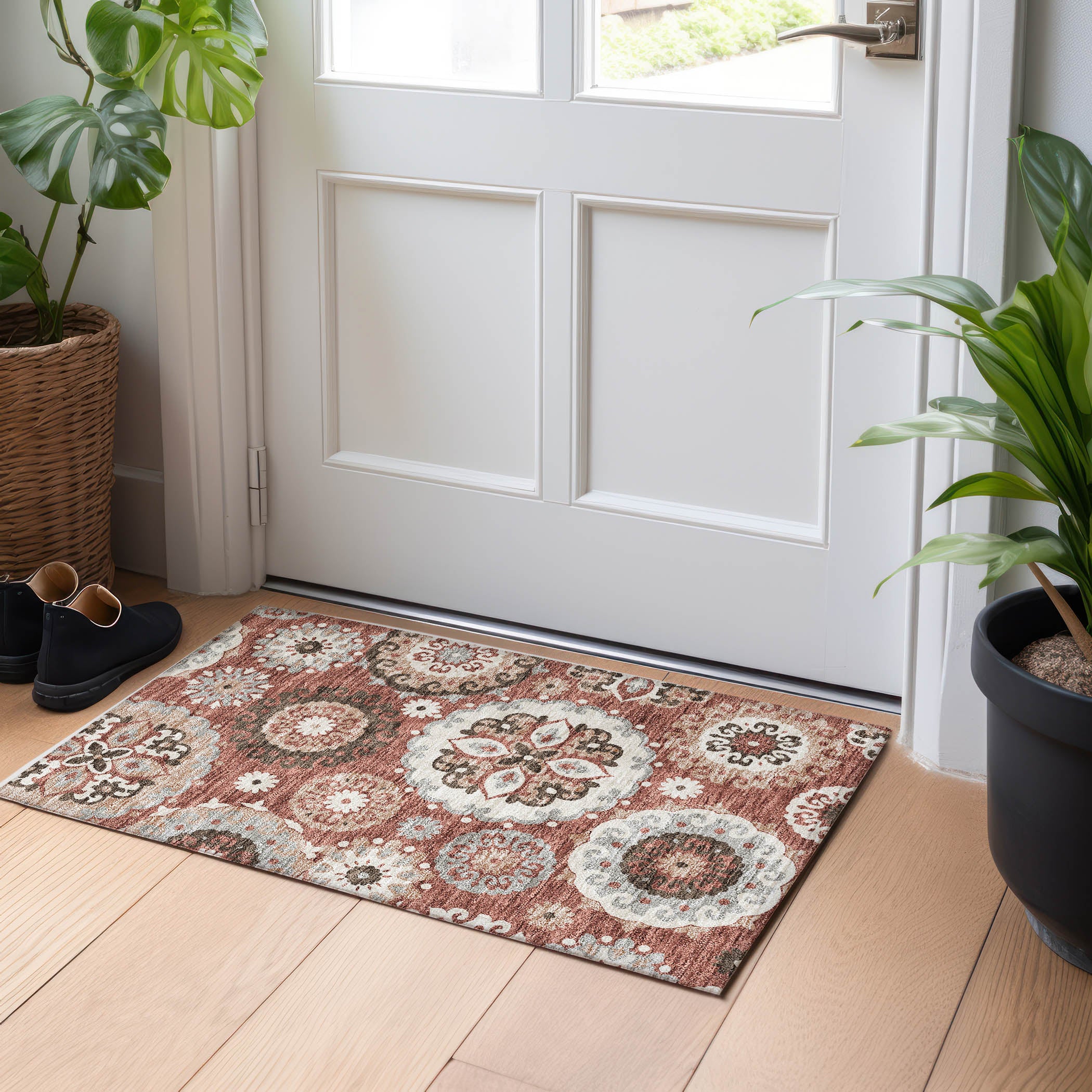 Mdina Machine Washable Transitional Paprika Orange Rug 1'8" x 2'6" #shape_Rectangle