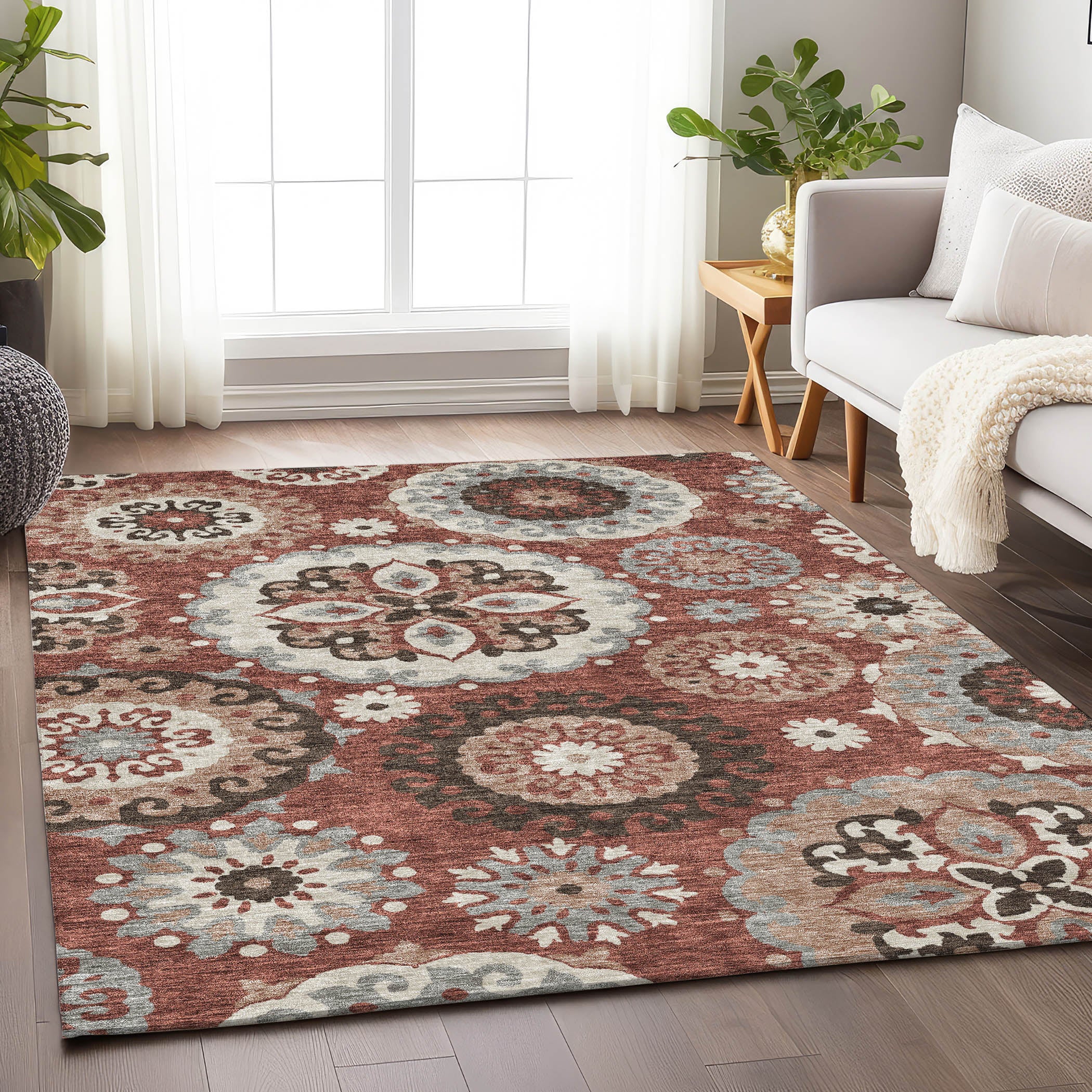 Mdina Machine Washable Transitional Paprika Orange Rug 2'6" x 3'10" #shape_Rectangle