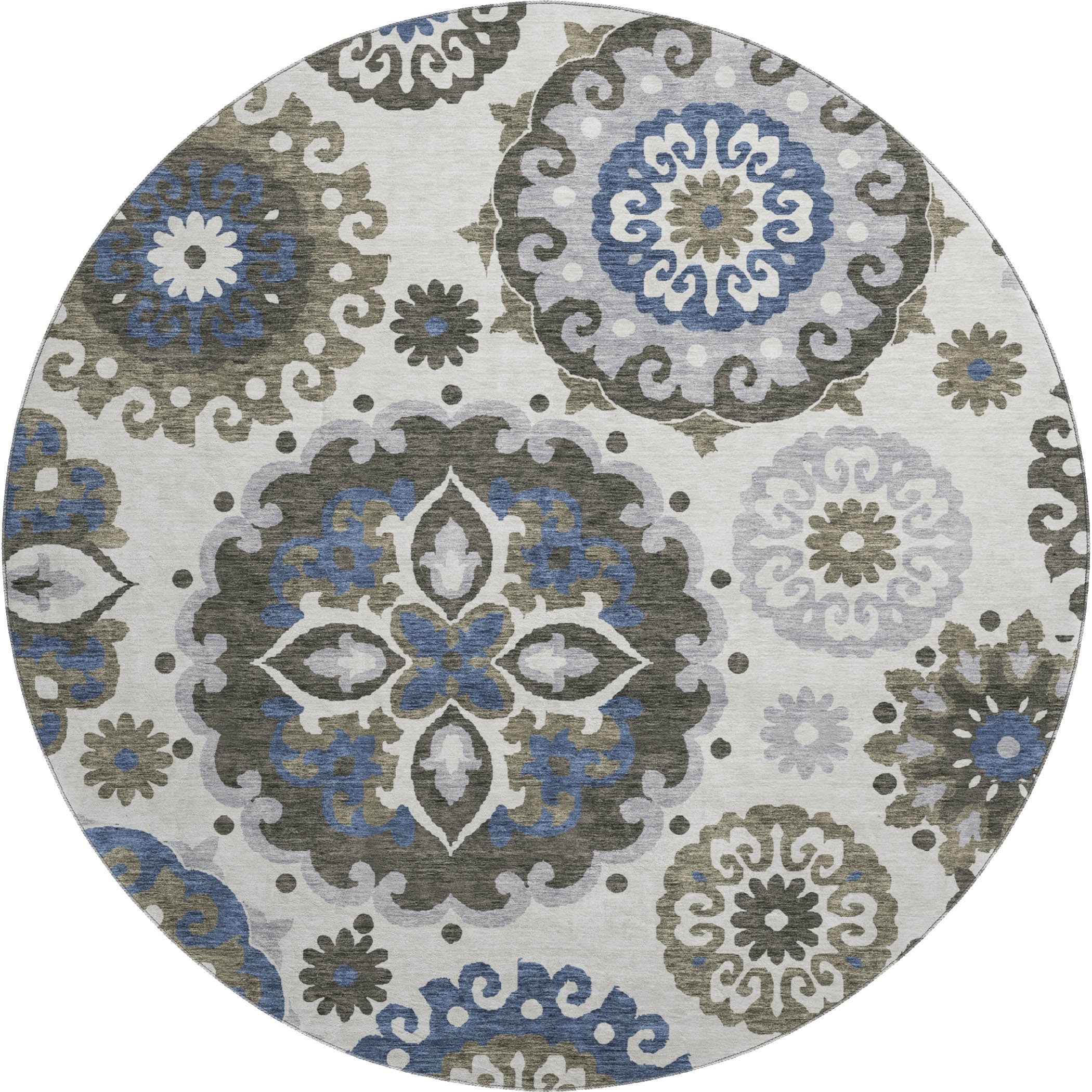 Mdina Machine Washable Transitional Pewter Gray Rug 8' x 8' #shape_Round
