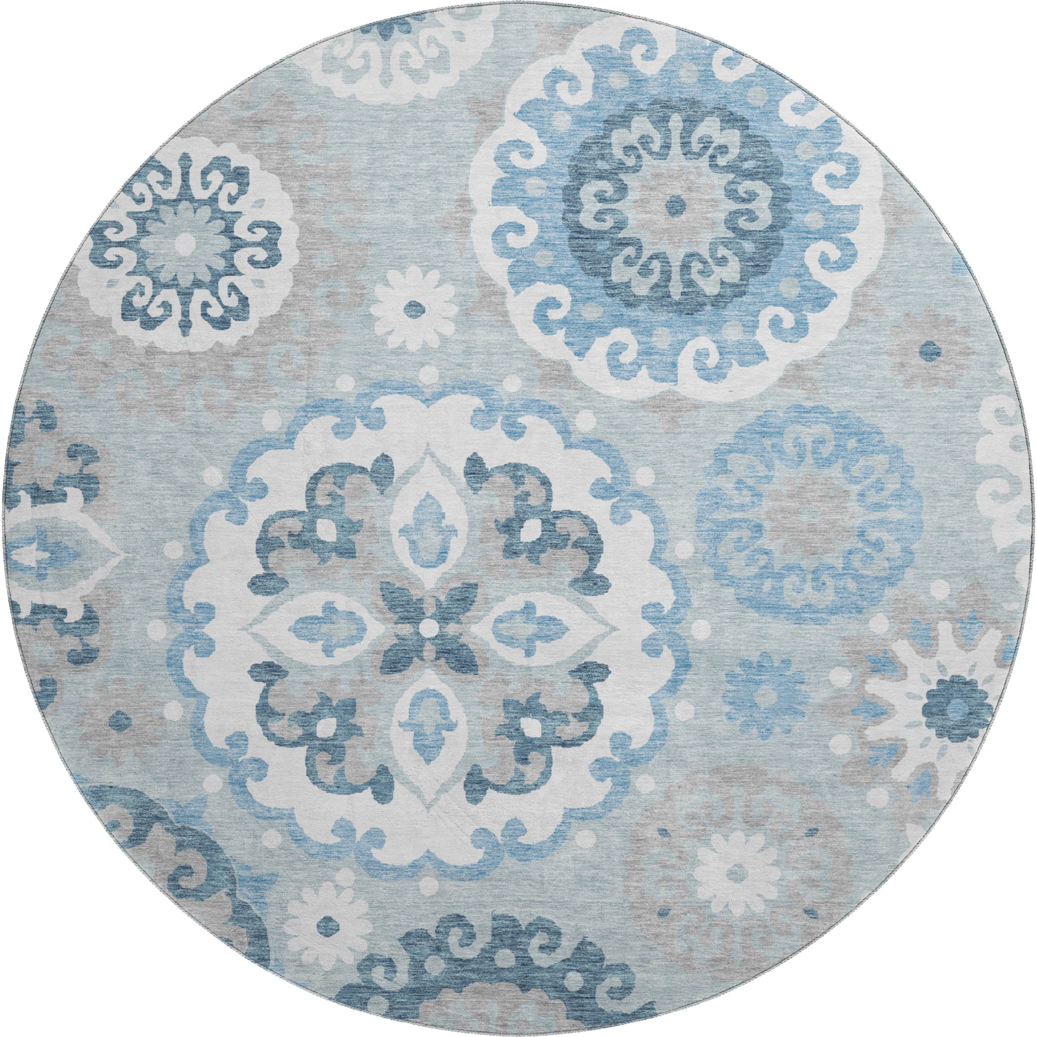 Mdina Machine Washable Transitional Sky Blue Rug 8' x 8' #shape_Round