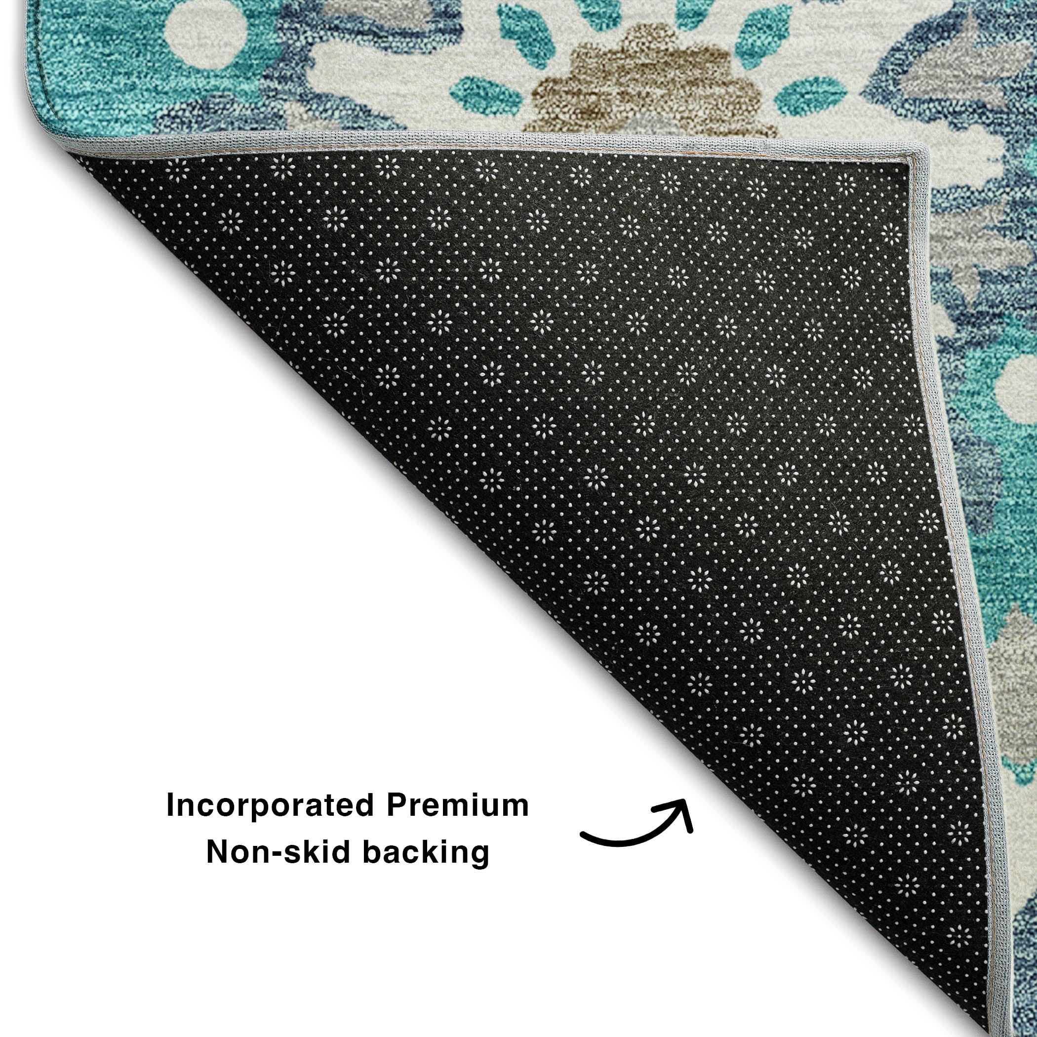 Mdina Machine Washable Transitional Teal Rug 1'8" x 2'6" #shape_Rectangle
