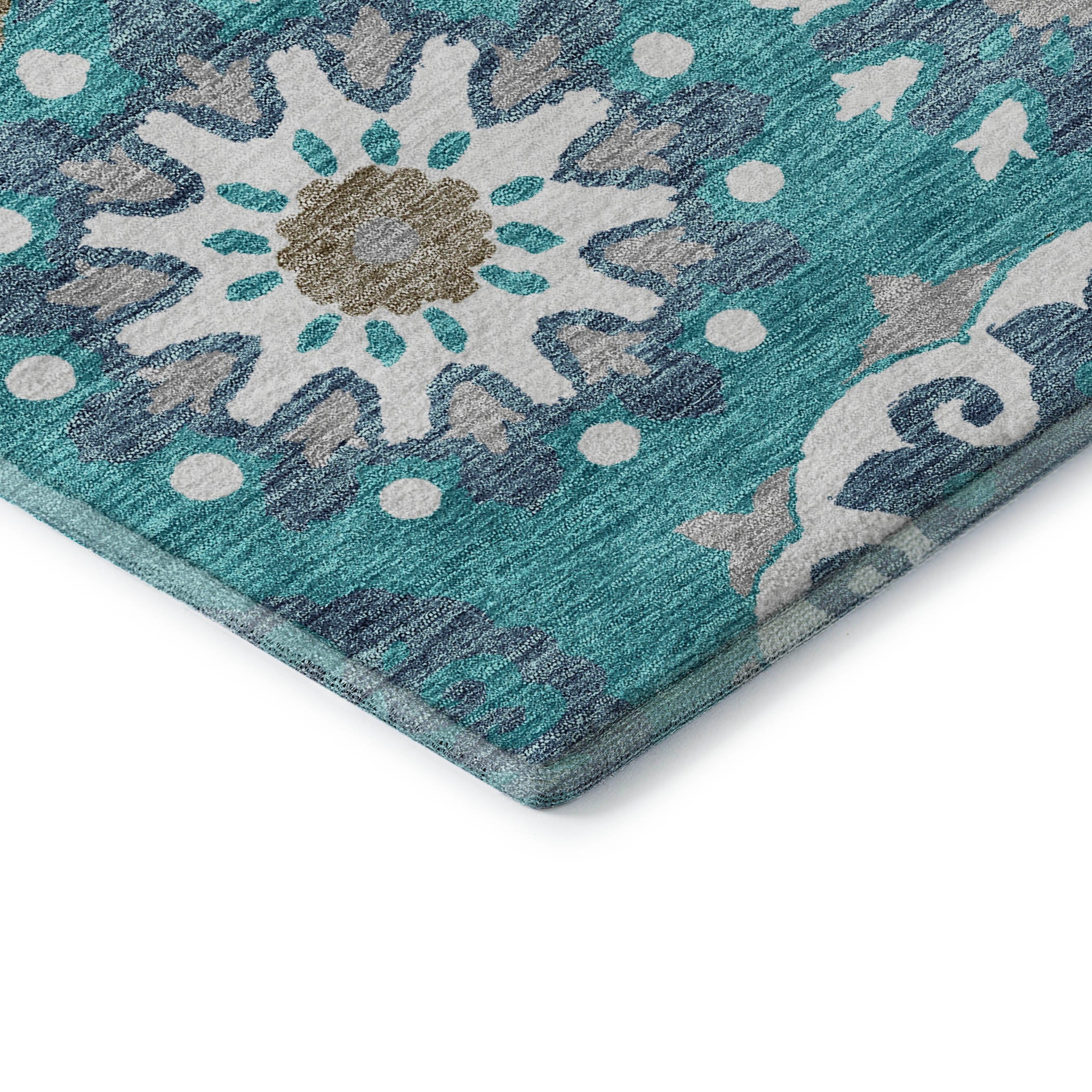 Mdina Machine Washable Transitional Teal Rug 1'8" x 2'6" #shape_Rectangle