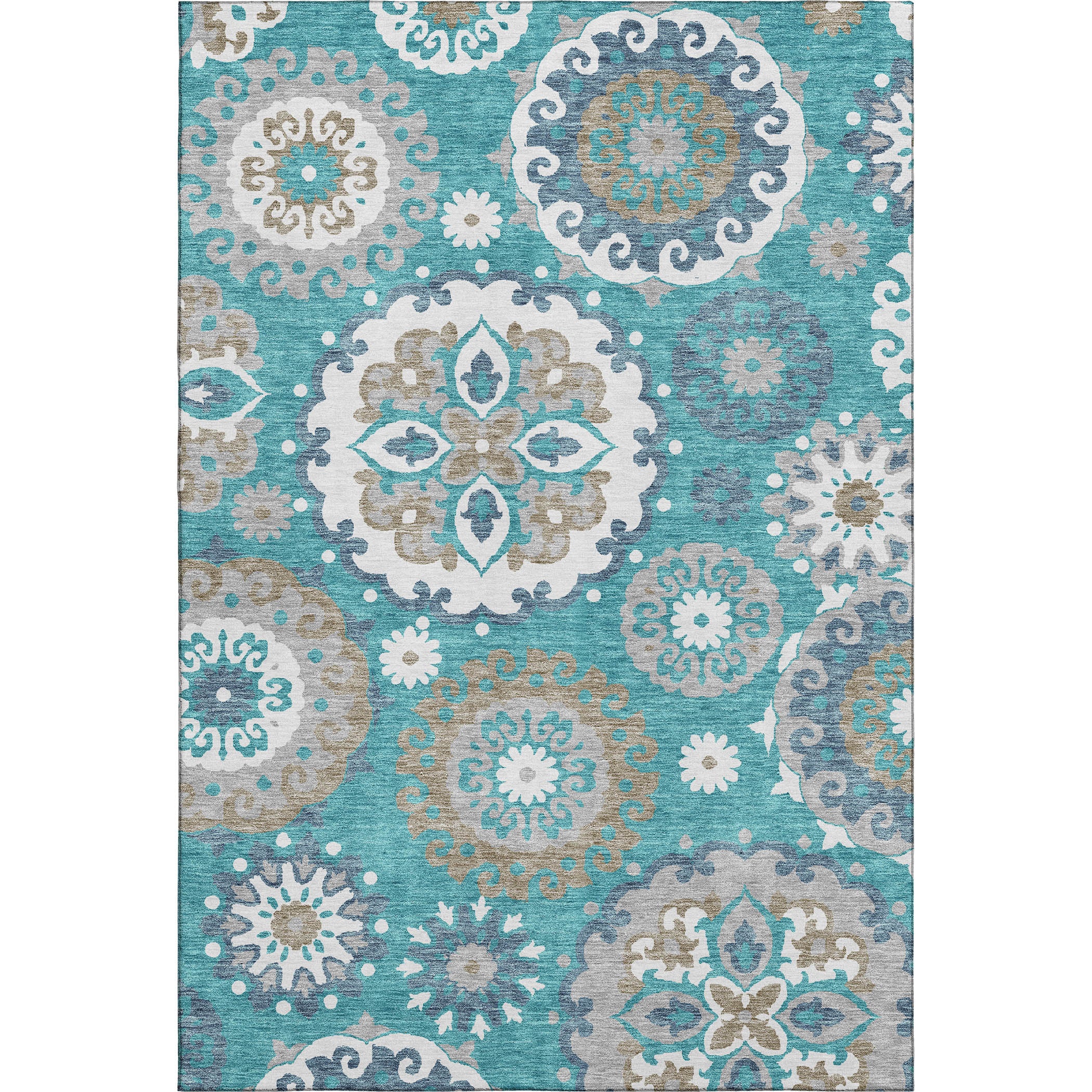 Mdina Machine Washable Transitional Teal Rug 2'6" x 3'10" #shape_Rectangle