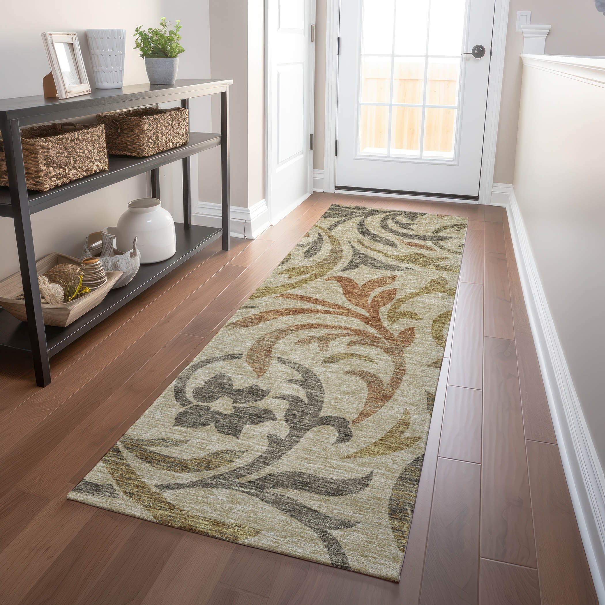 Salzburg Machine Washable Transitional Beige Brown Rug 2'3" x 7'6" #shape_Runner