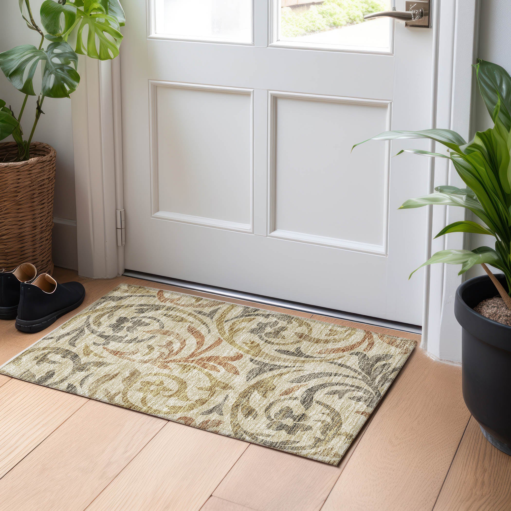 Salzburg Machine Washable Transitional Beige Brown Rug 1'8" x 2'6" #shape_Rectangle
