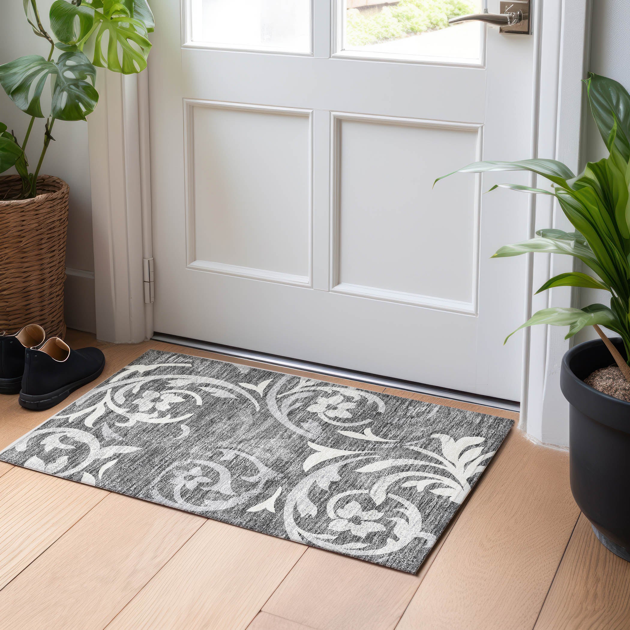 Salzburg Machine Washable Transitional Charcoal Gray Rug 1'8" x 2'6" #shape_Rectangle
