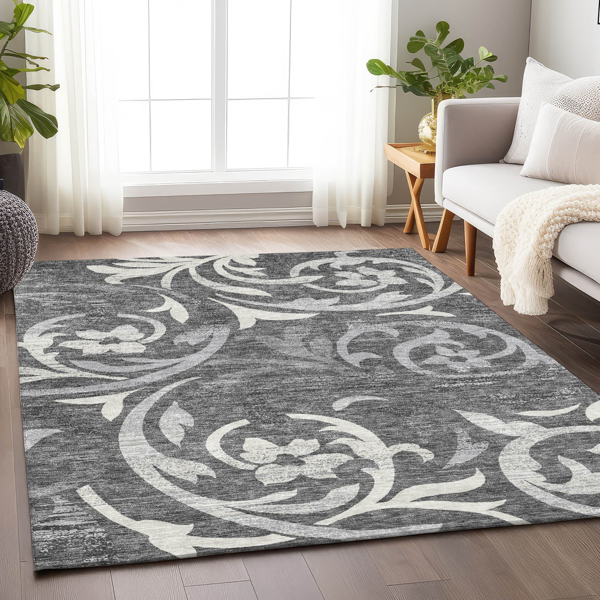 Salzburg Machine Washable Transitional Charcoal Gray Rug 2'6" x 3'10" #shape_Rectangle