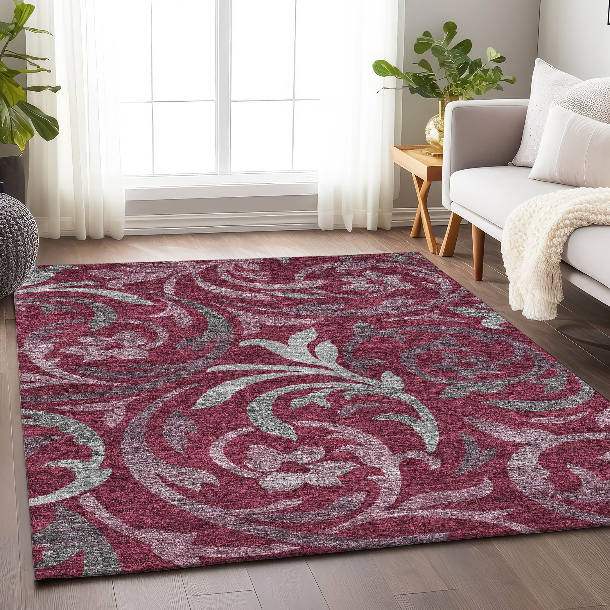 Salzburg Machine Washable Transitional Garnet Red Rug 2'6" x 3'10" #shape_Rectangle