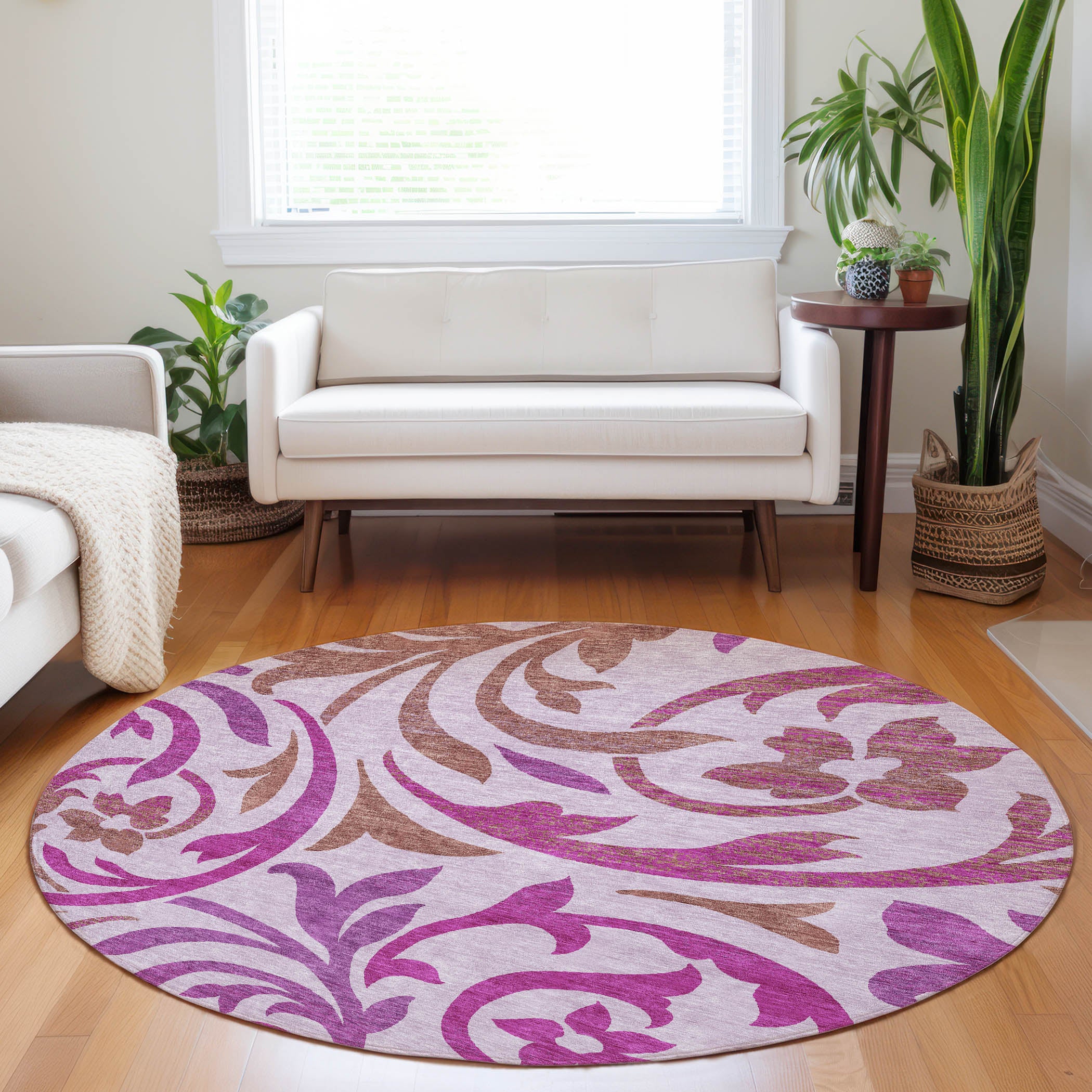 Salzburg Machine Washable Transitional Lavender Purple Rug 8' x 8' #shape_Round