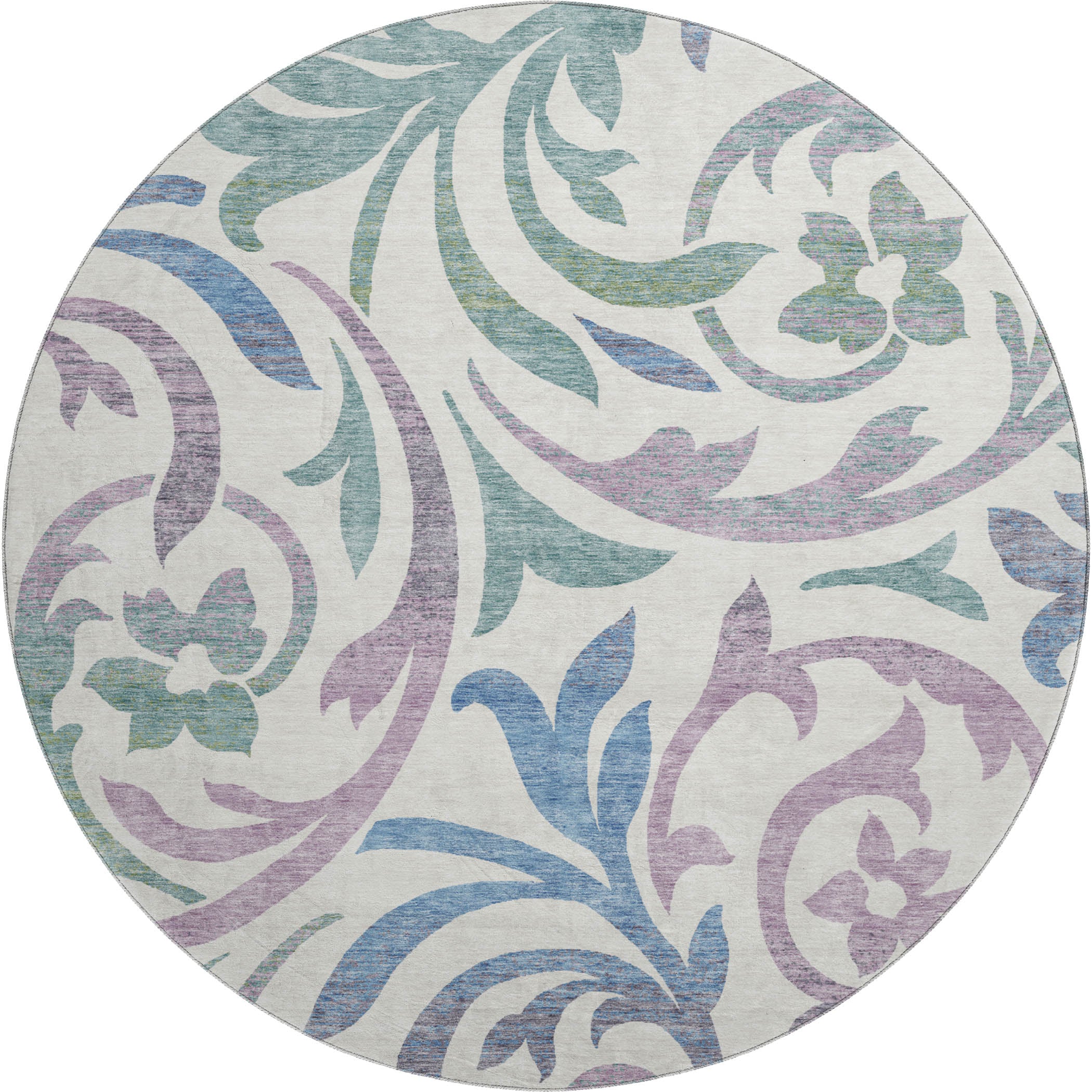Salzburg Machine Washable Transitional White Ivory Rug 8' x 8' #shape_Round
