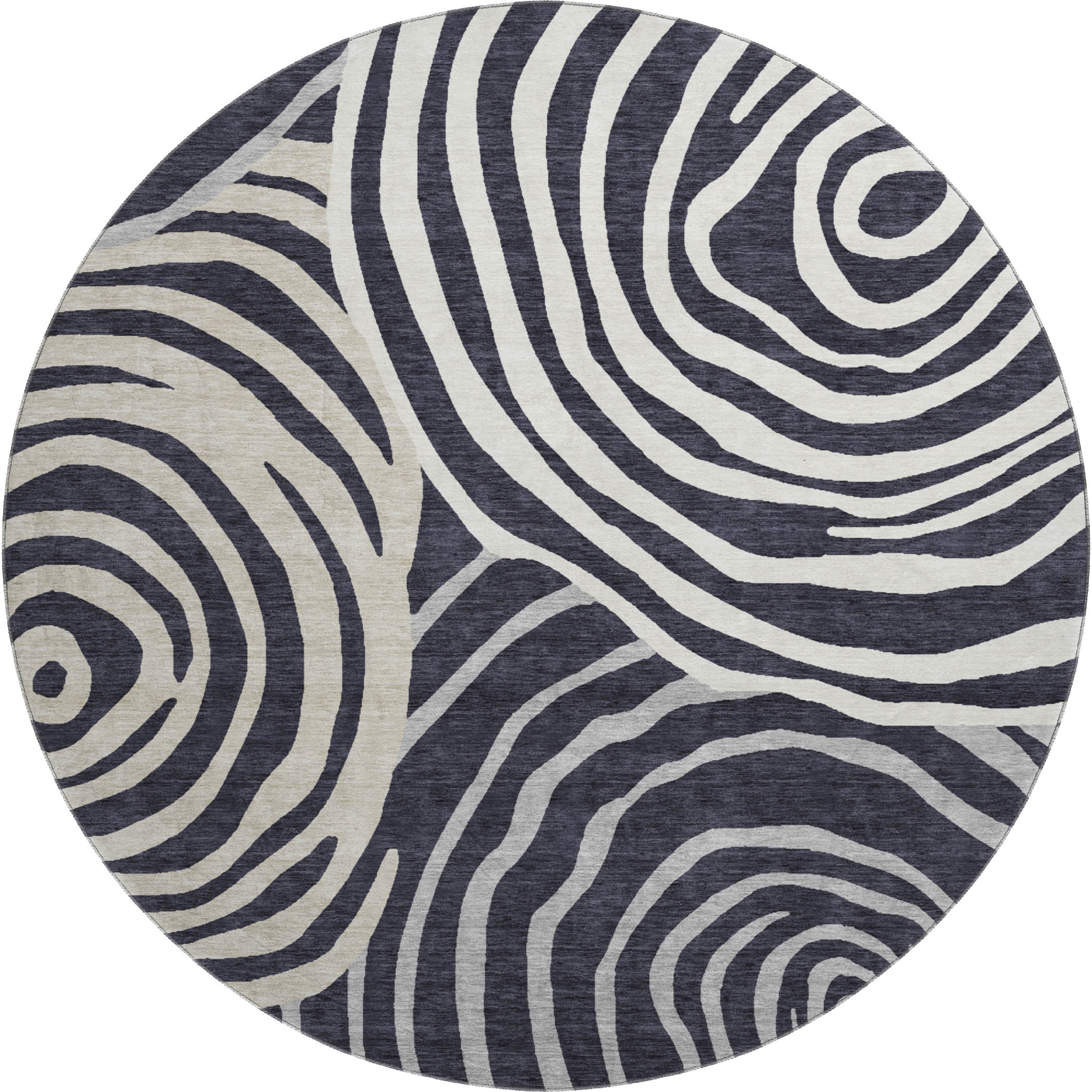 Chiang Mai Machine Washable Transitional Black Rug 8' x 8' #shape_Round