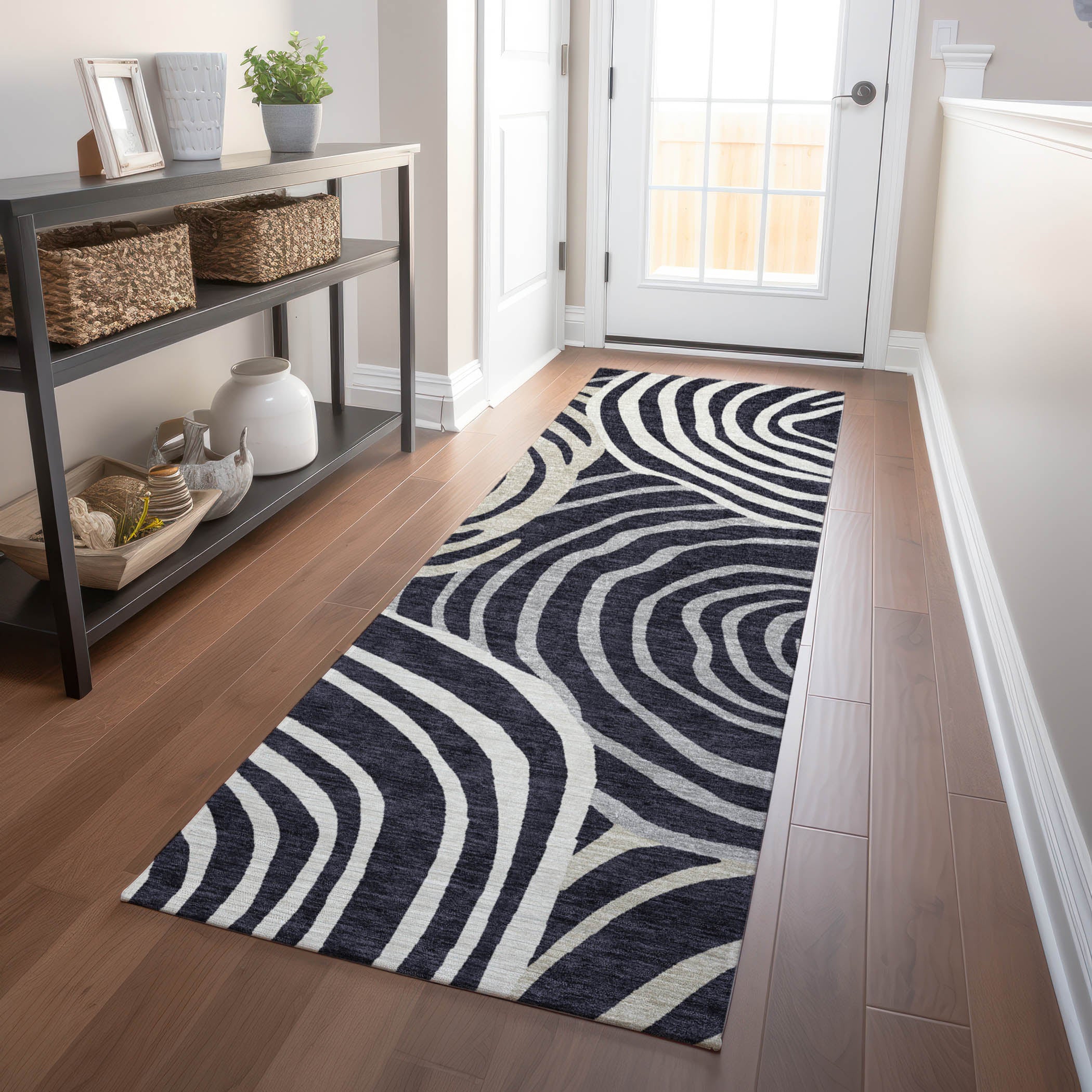Chiang Mai Machine Washable Transitional Black Rug 2'3" x 7'6" #shape_Runner
