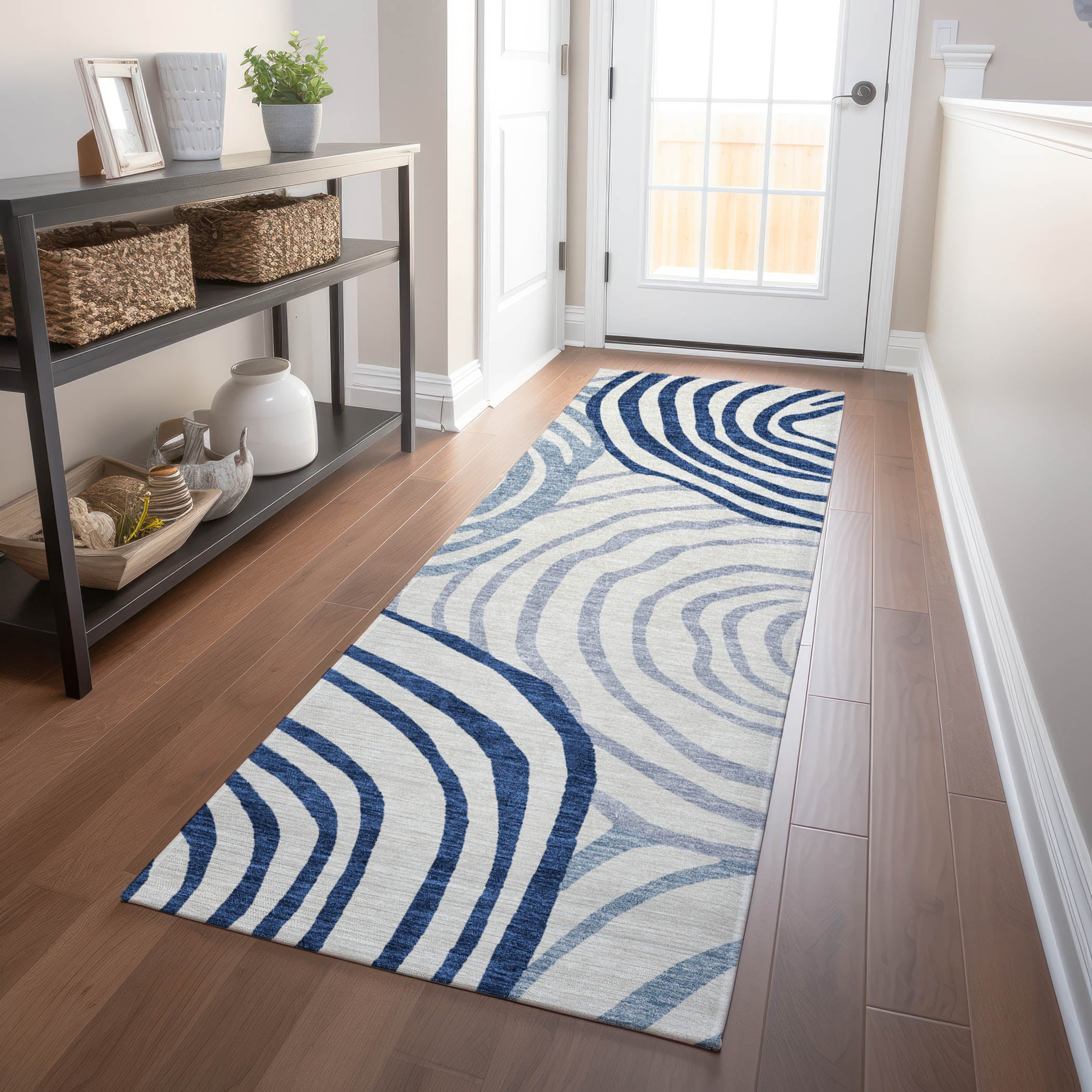 Chiang Mai Machine Washable Transitional Blue Rug 2'3" x 7'6" #shape_Runner