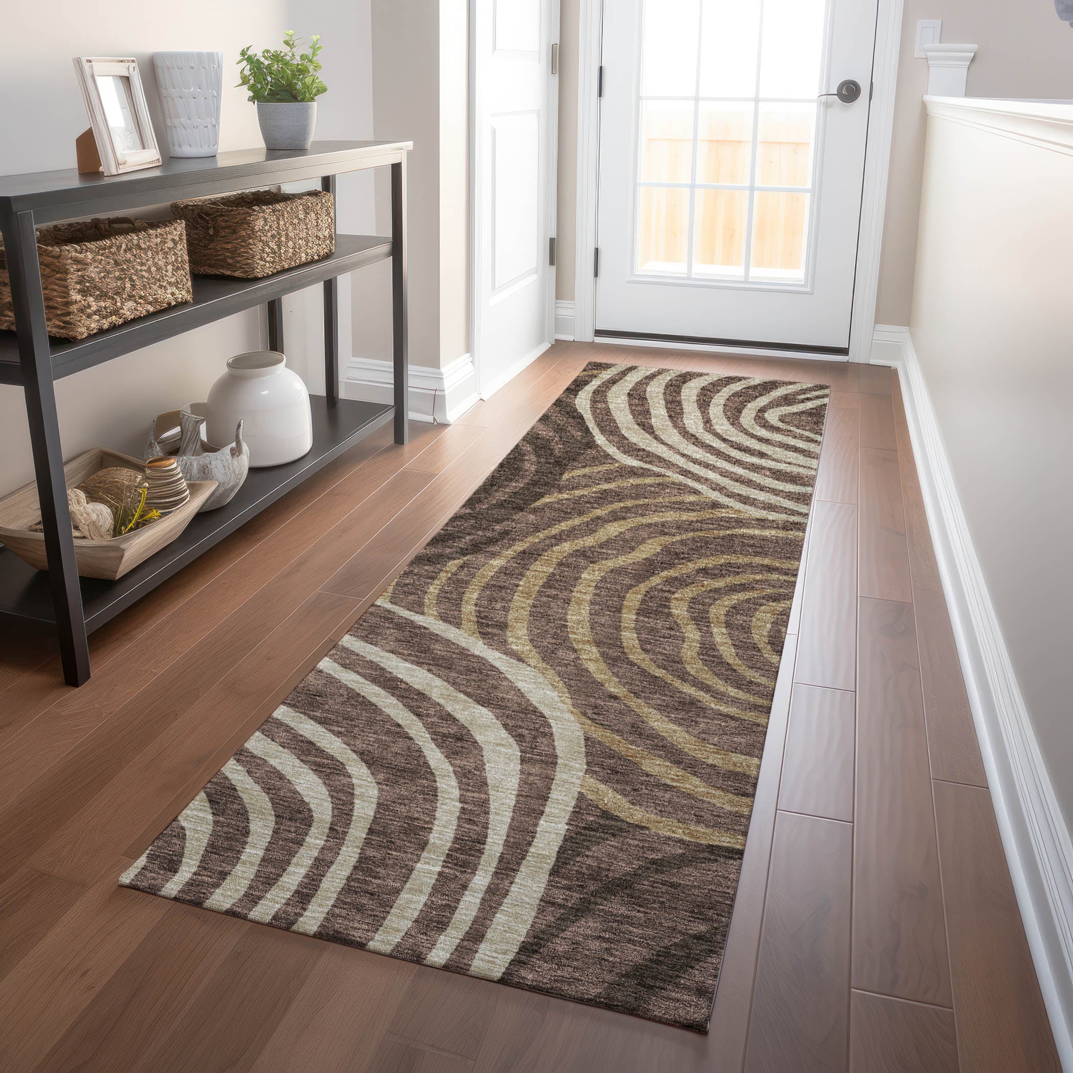 Chiang Mai Machine Washable Transitional Fudge Brown Rug 2'3" x 7'6" #shape_Runner