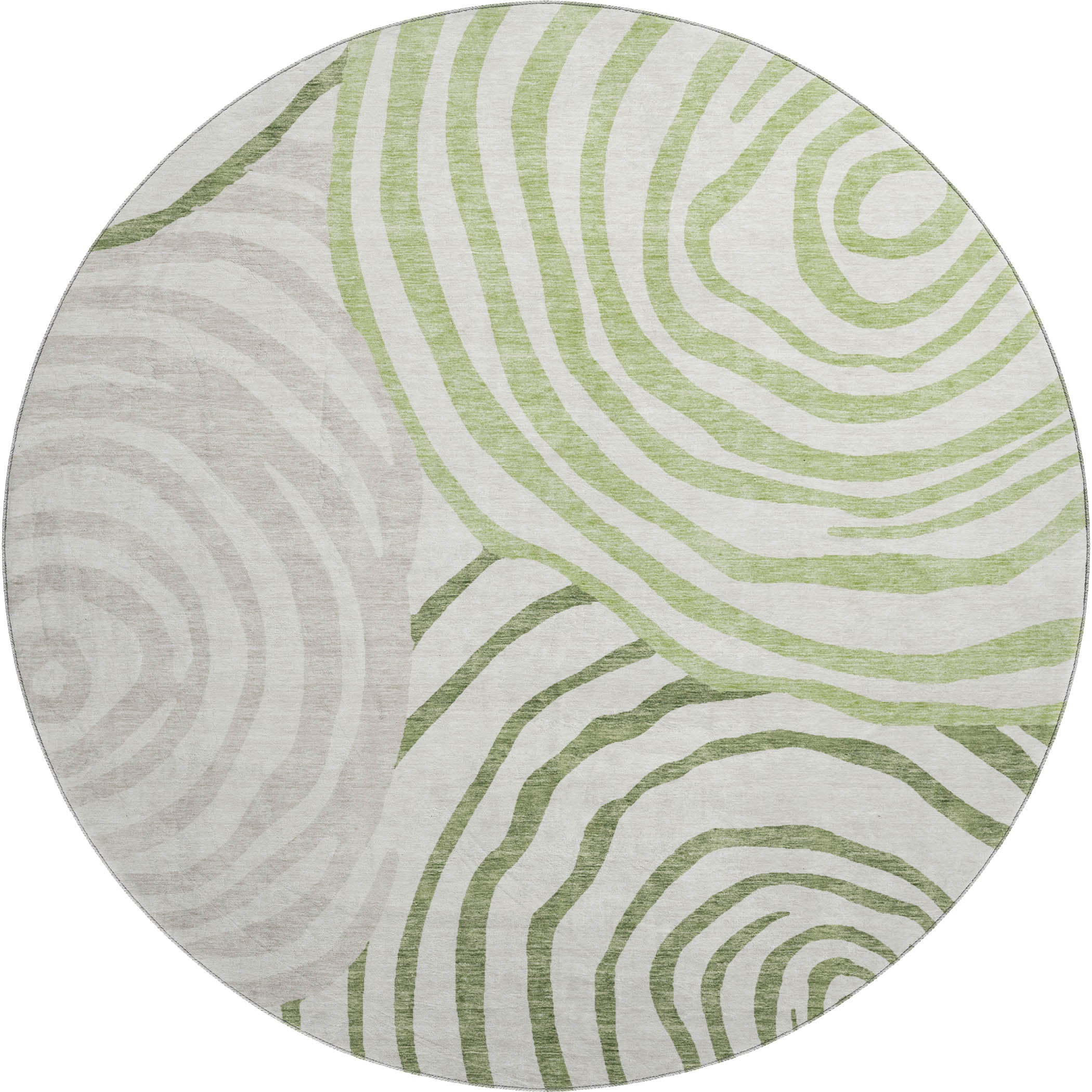 Chiang Mai Machine Washable Transitional Green Rug 8' x 8' #shape_Round