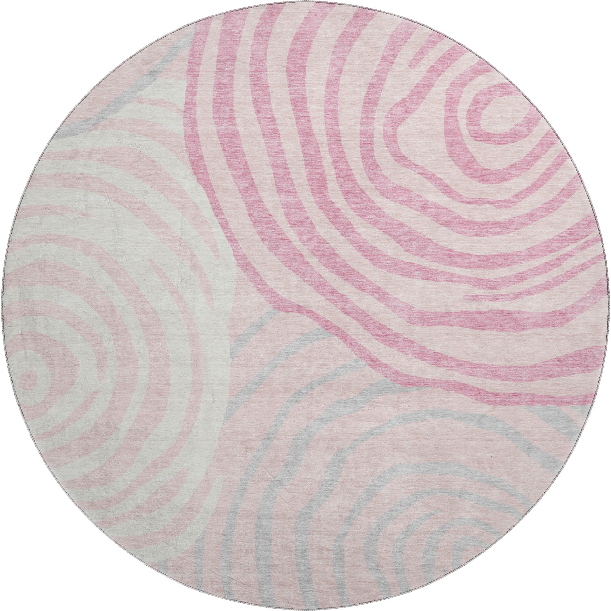 Chiang Mai Machine Washable Transitional Pink Rug 8' x 8' #shape_Round