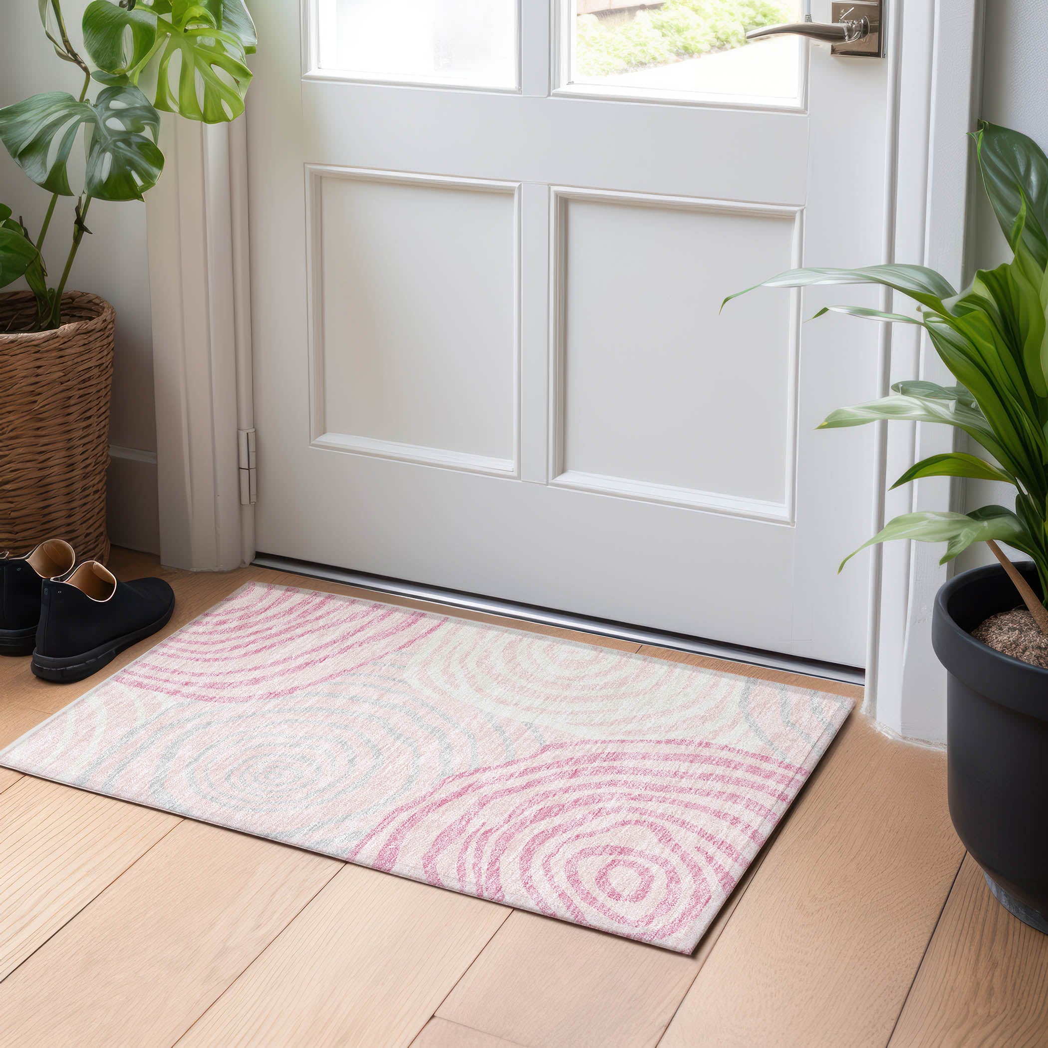 Chiang Mai Machine Washable Transitional Pink Rug 1'8" x 2'6" #shape_Rectangle