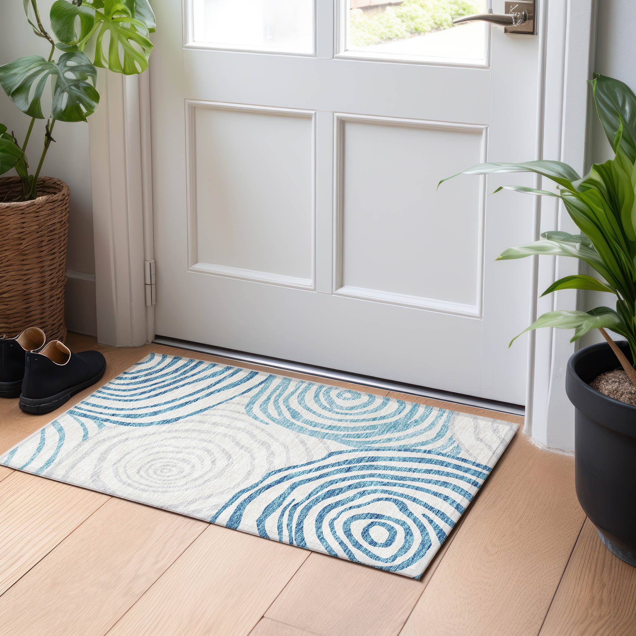 Chiang Mai Machine Washable Transitional Teal Rug 1'8" x 2'6" #shape_Rectangle