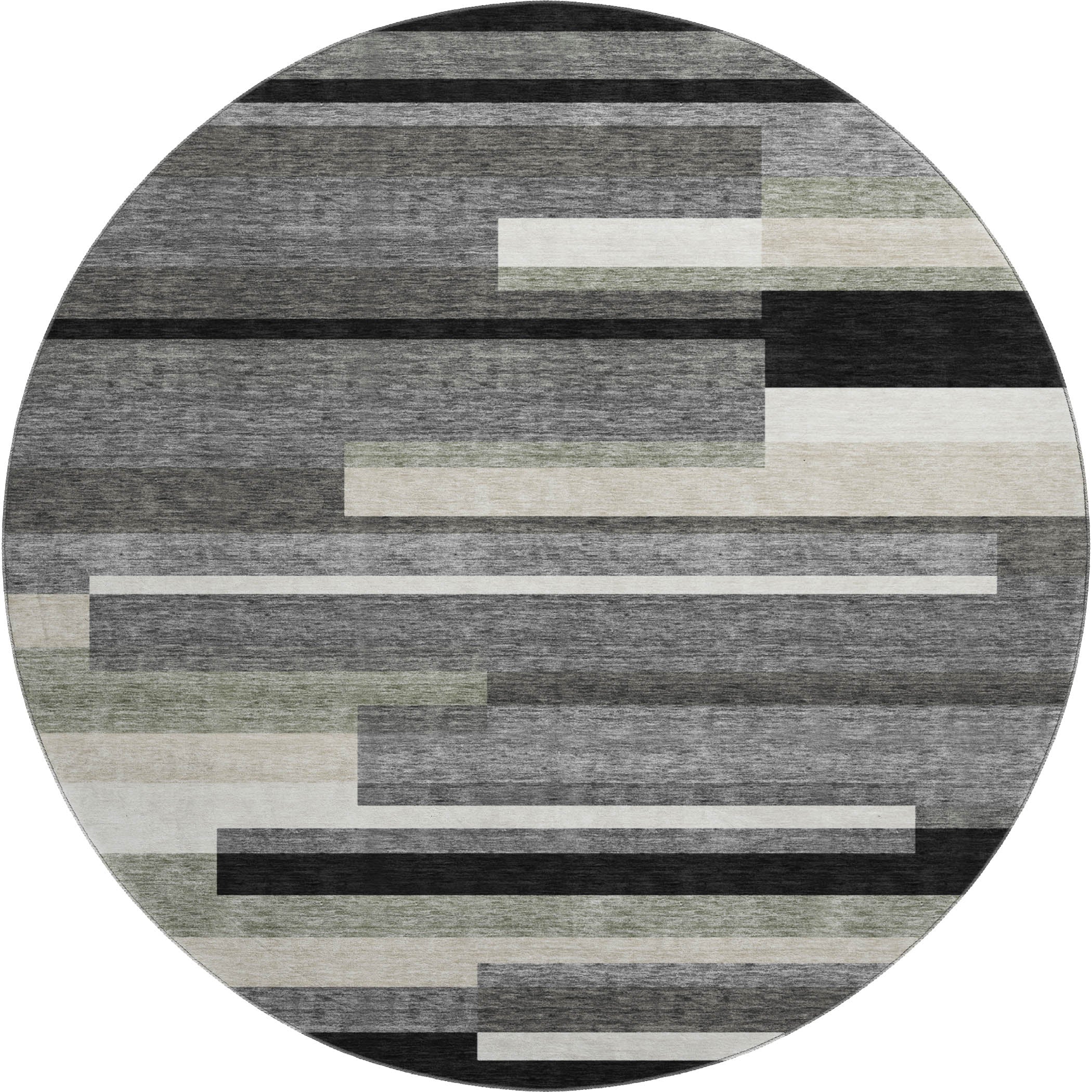Bruges Machine Washable Transitional Black Rug 8' x 8' #shape_Round