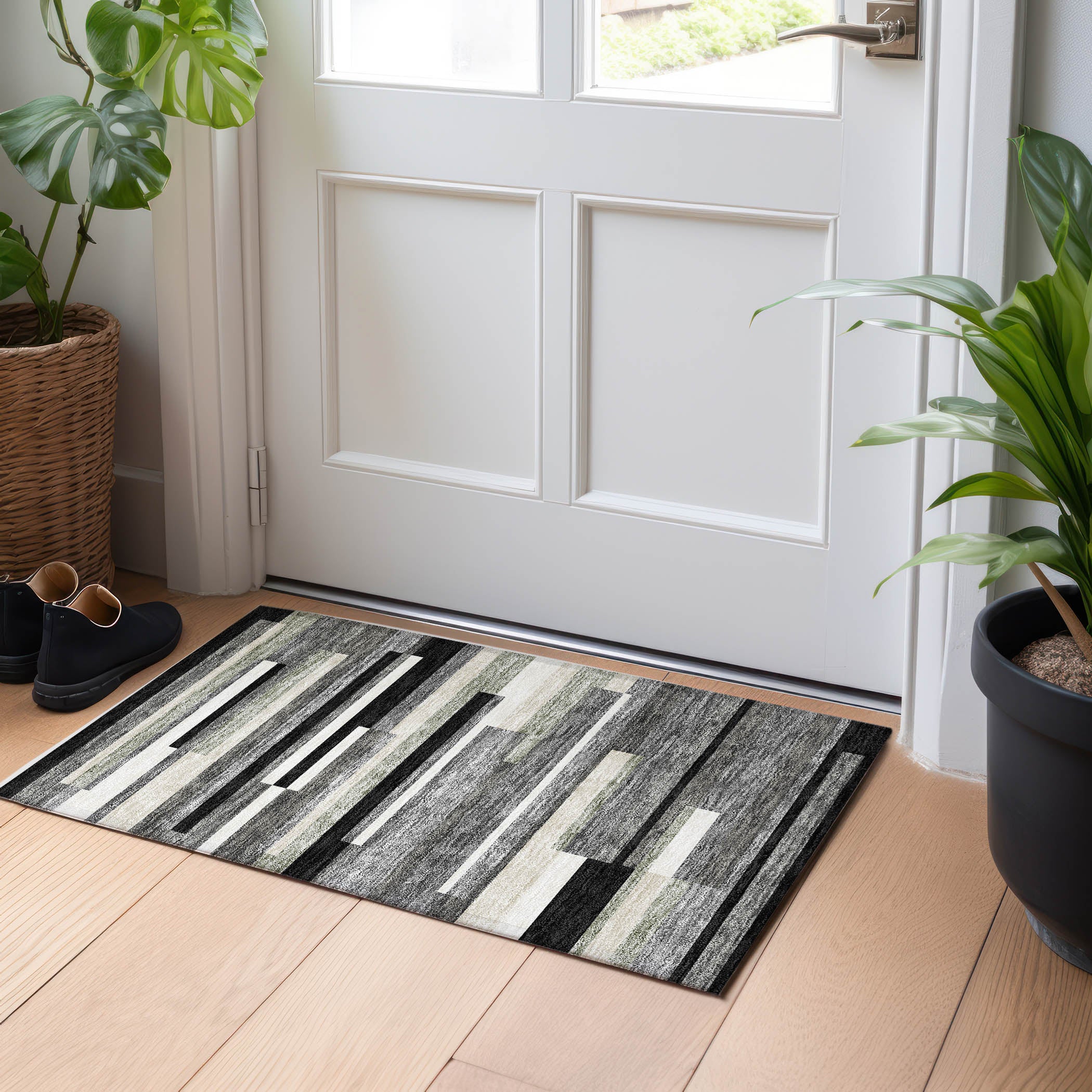 Bruges Machine Washable Transitional Black Rug 1'8" x 2'6" #shape_Rectangle