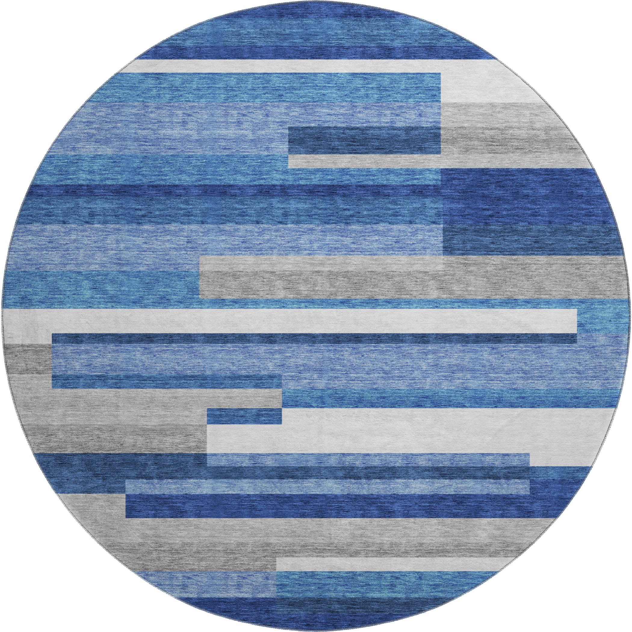 Bruges Machine Washable Transitional Blue Rug 8' x 8' #shape_Round