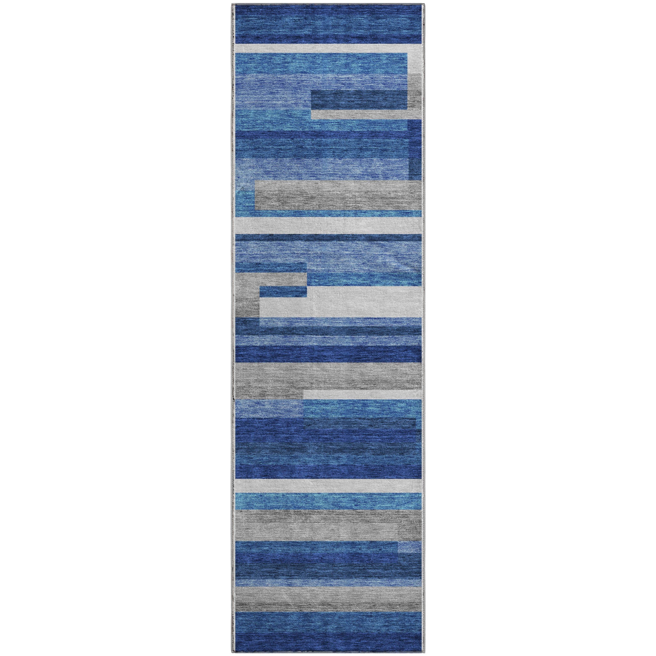 Bruges Machine Washable Transitional Blue Rug 2'3" x 7'6" #shape_Runner