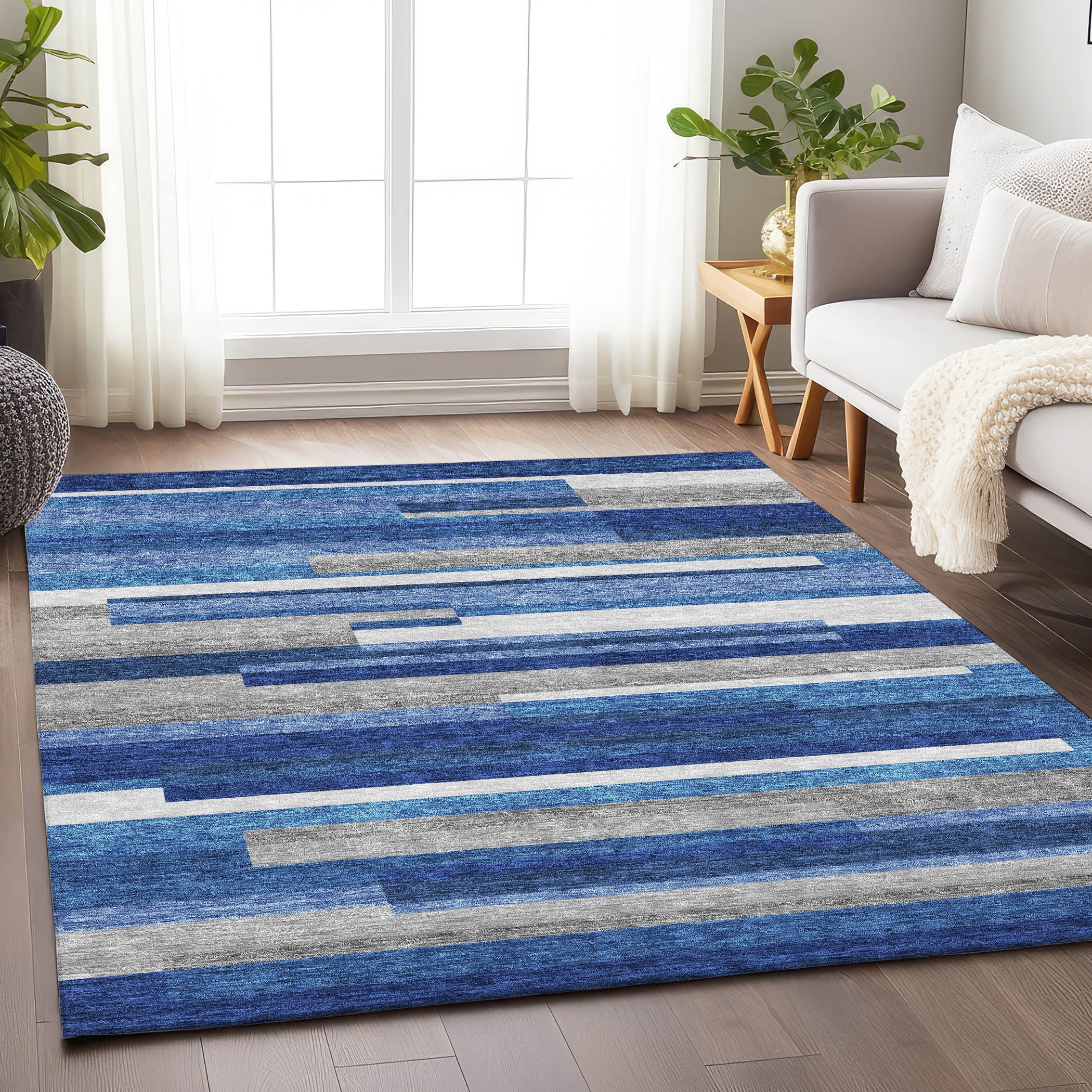 Bruges Machine Washable Transitional Blue Rug 2'6" x 3'10" #shape_Rectangle
