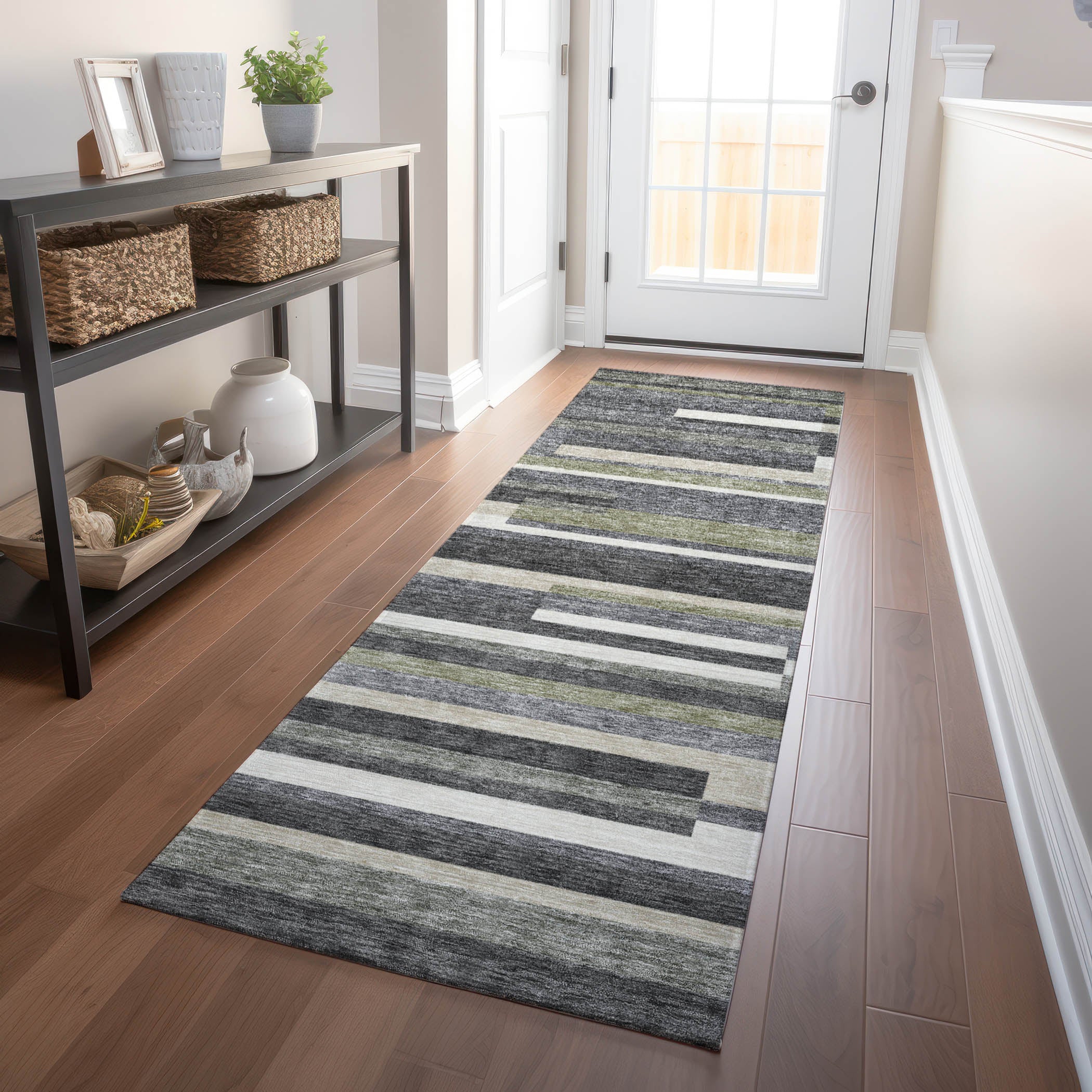 Bruges Machine Washable Transitional Charcoal Gray Rug 2'3" x 7'6" #shape_Runner