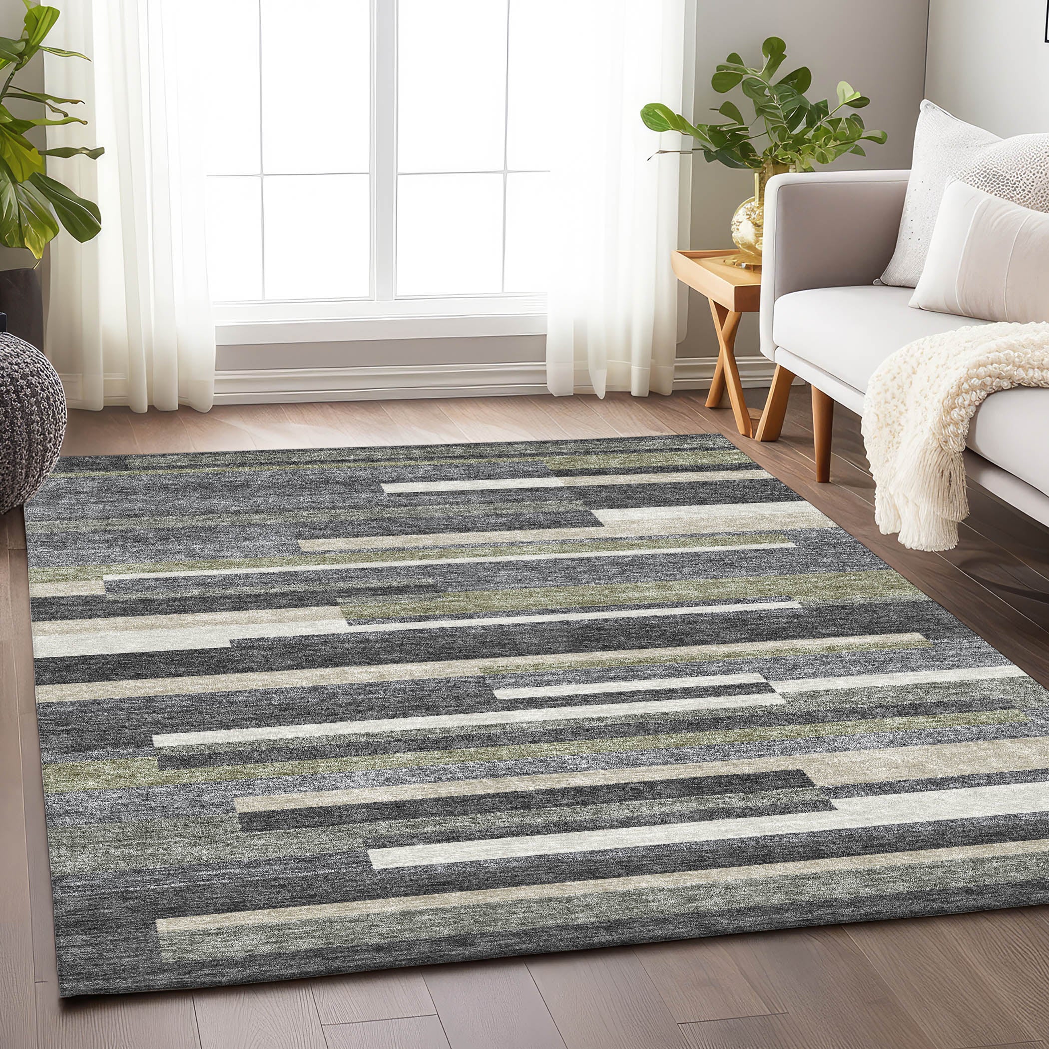 Bruges Machine Washable Transitional Charcoal Gray Rug 2'6" x 3'10" #shape_Rectangle