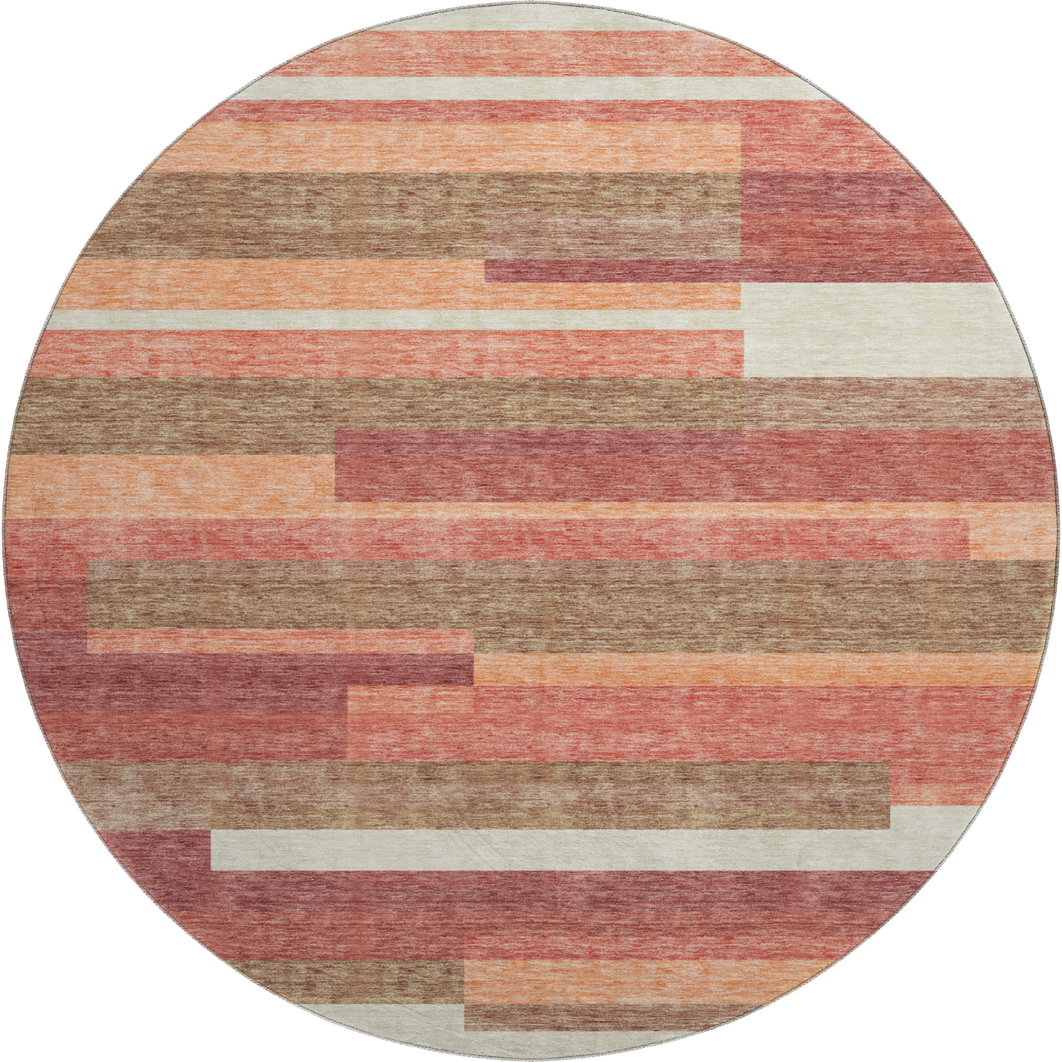 Bruges Machine Washable Transitional Coral Orange Rug 8' x 8' #shape_Round