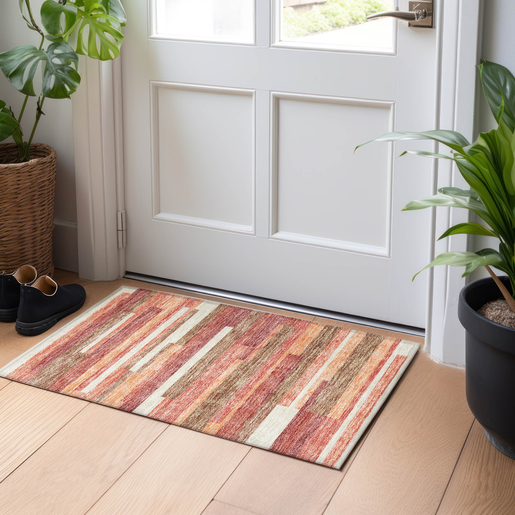 Bruges Machine Washable Transitional Coral Orange Rug 1'8" x 2'6" #shape_Rectangle
