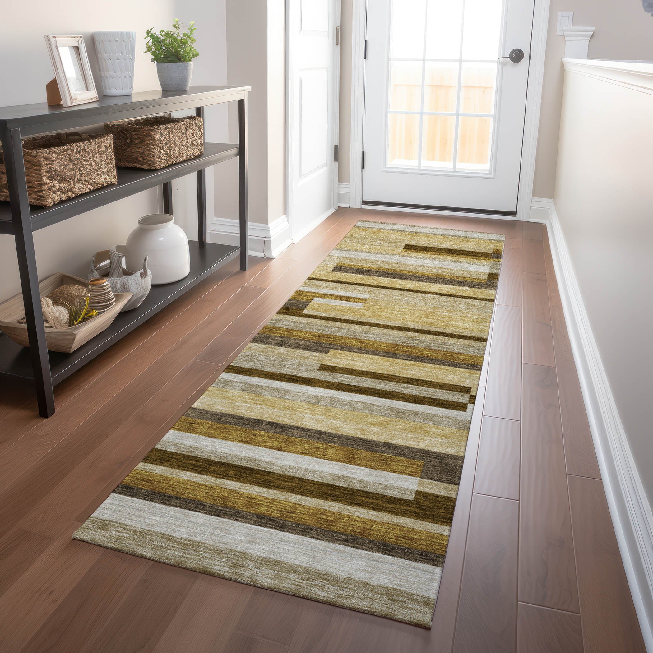 Bruges Machine Washable Transitional Khaki Brown Rug 2'3" x 7'6" #shape_Runner