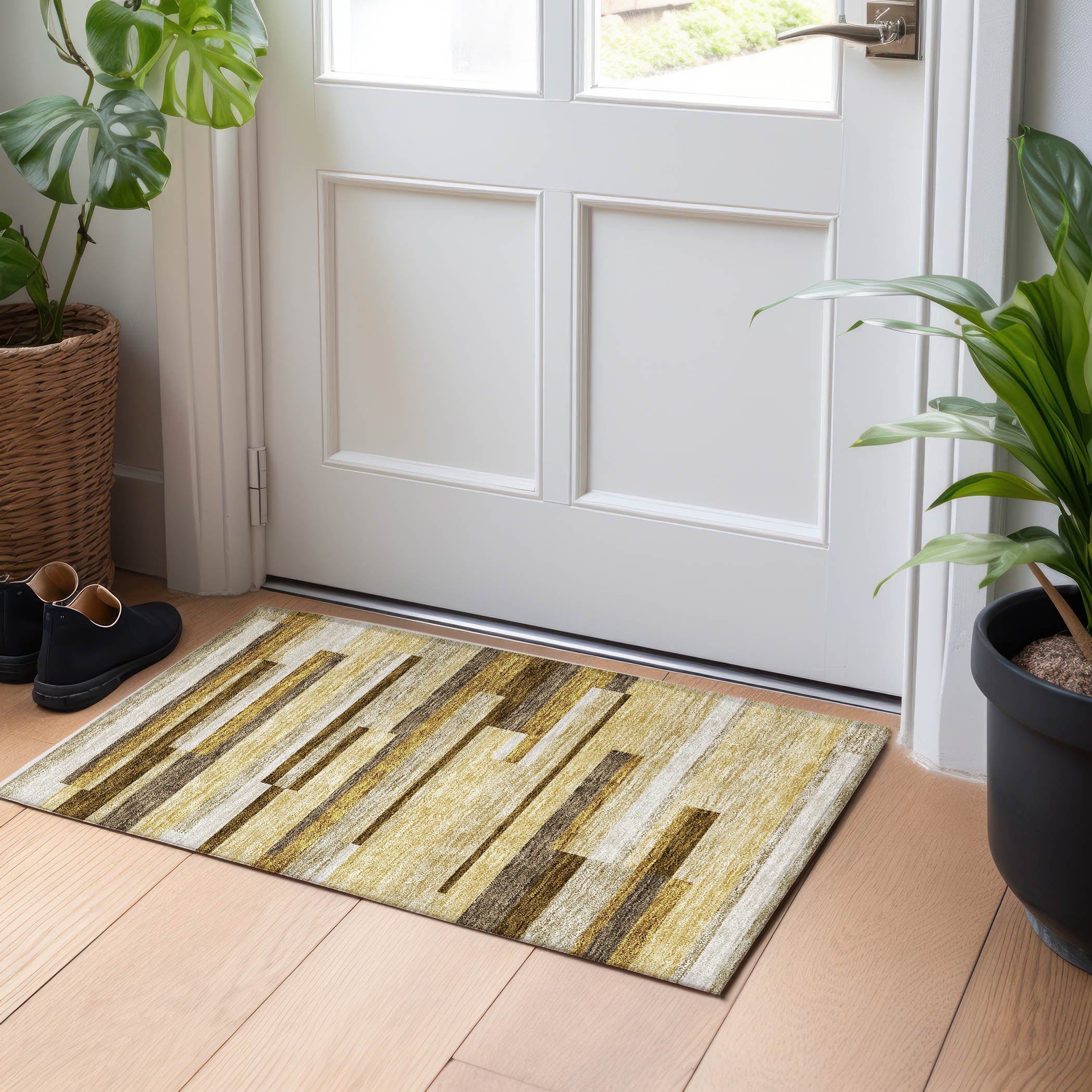 Bruges Machine Washable Transitional Khaki Brown Rug 1'8" x 2'6" #shape_Rectangle
