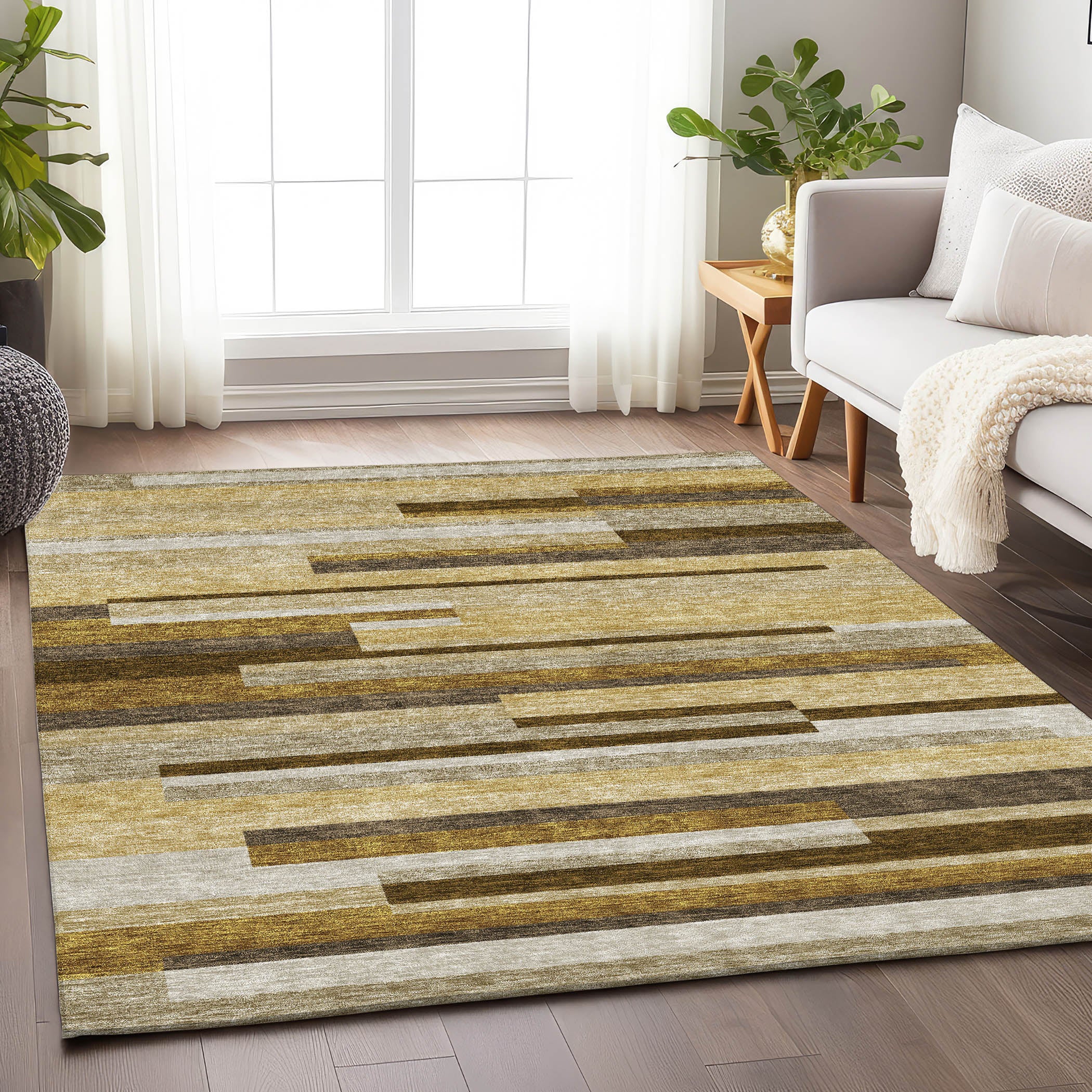 Bruges Machine Washable Transitional Khaki Brown Rug 2'6" x 3'10" #shape_Rectangle