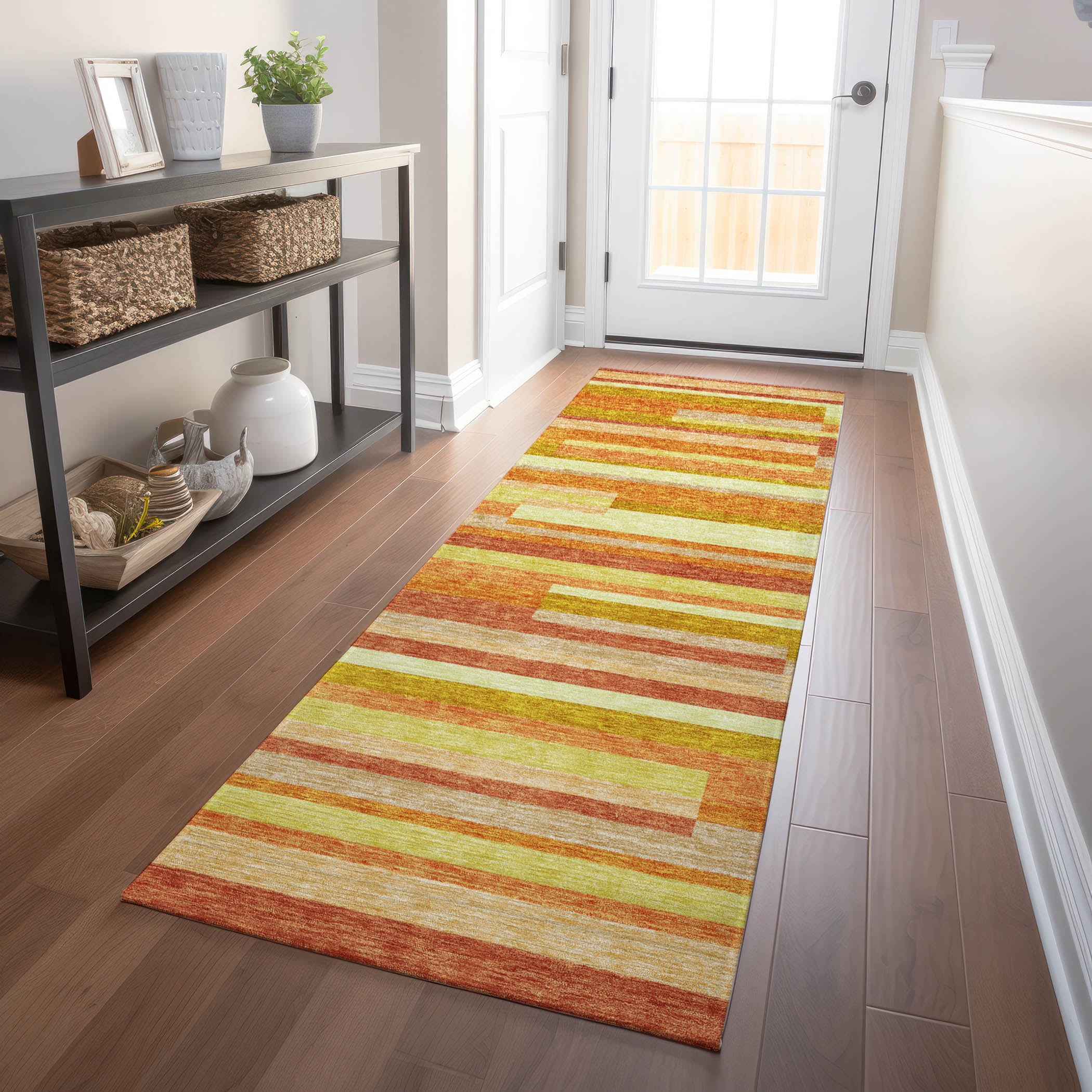 Bruges Machine Washable Transitional Orange Rug 2'3" x 7'6" #shape_Runner