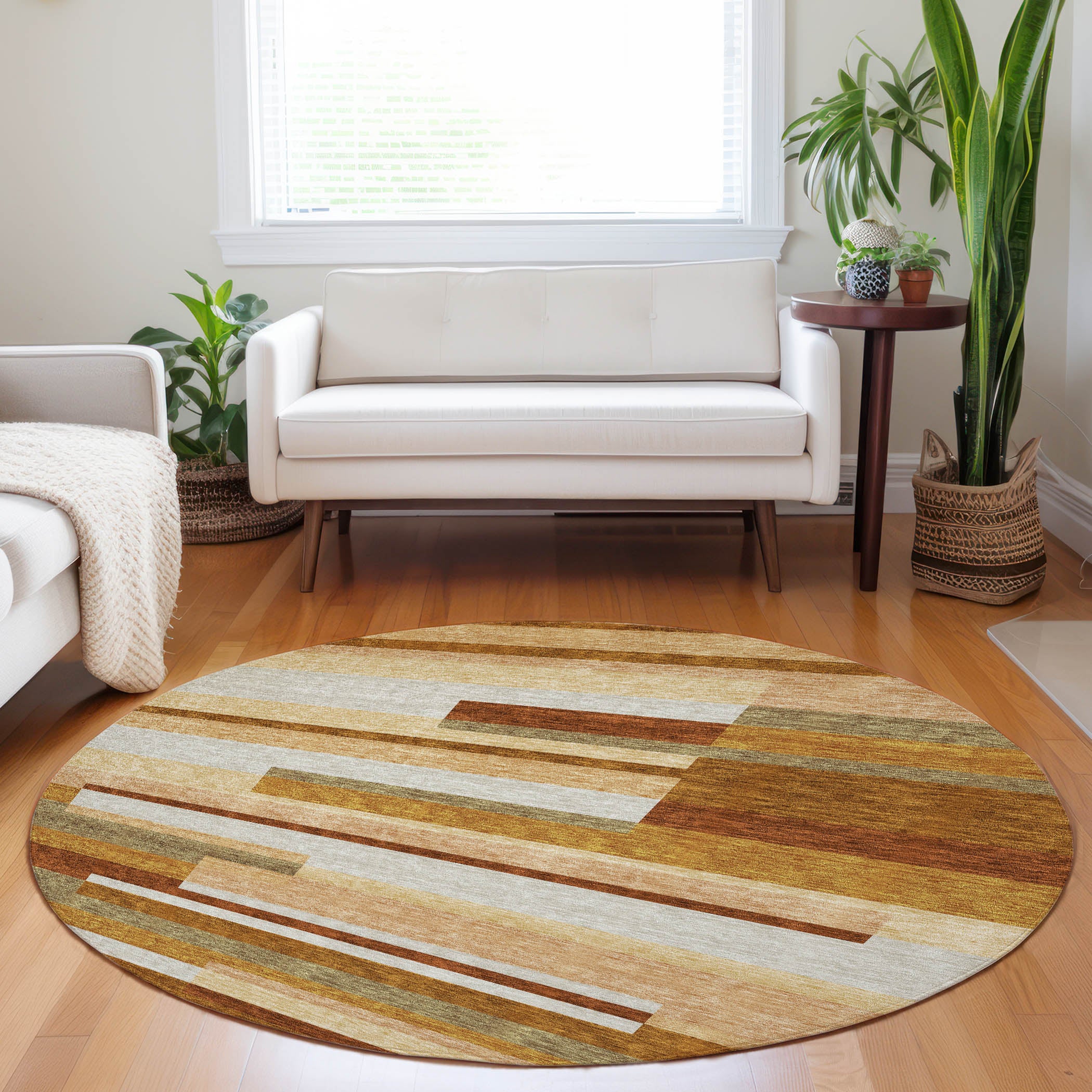 Bruges Machine Washable Transitional Paprika Orange Rug 8' x 8' #shape_Round