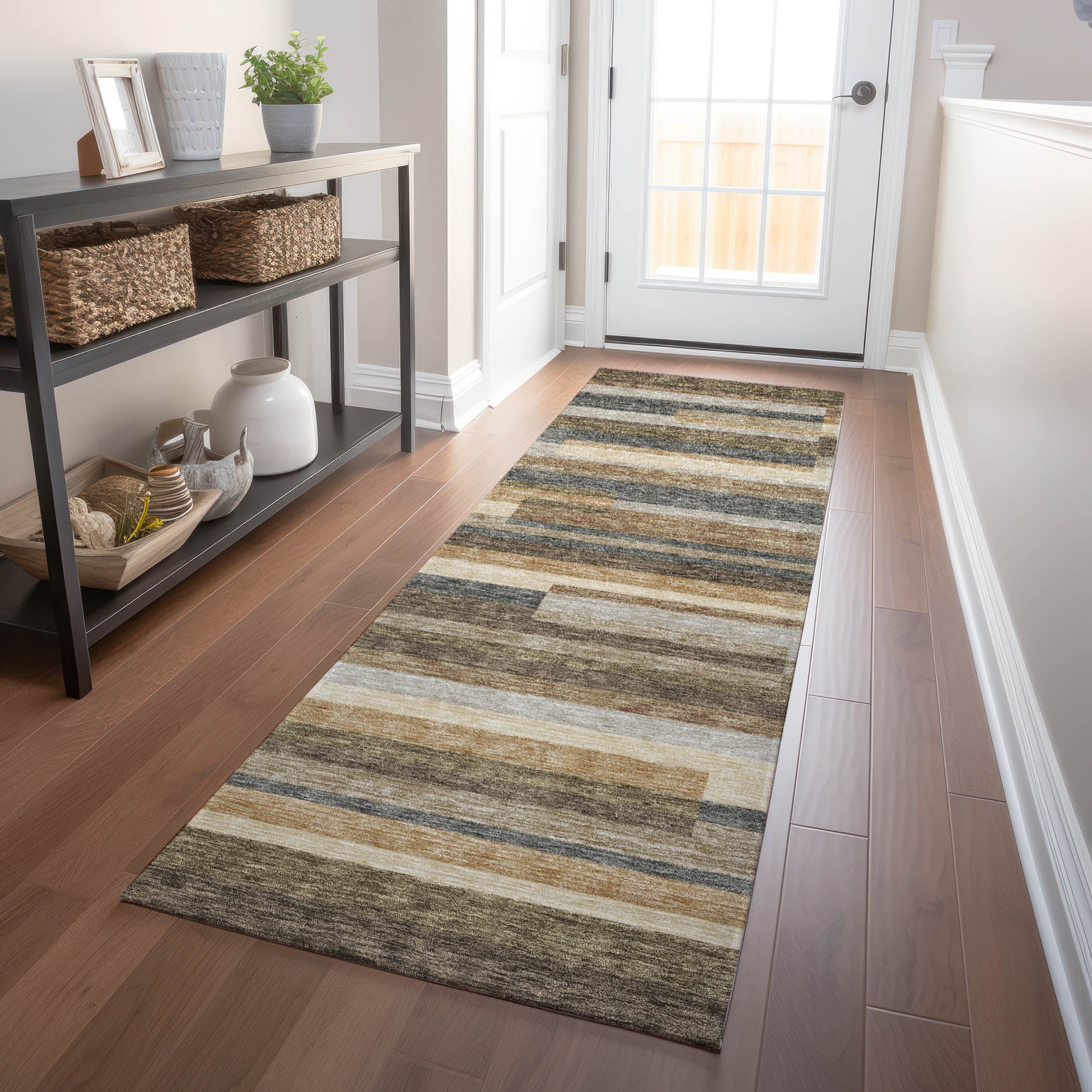 Bruges Machine Washable Transitional Taupe Brown Rug 2'3" x 7'6" #shape_Runner