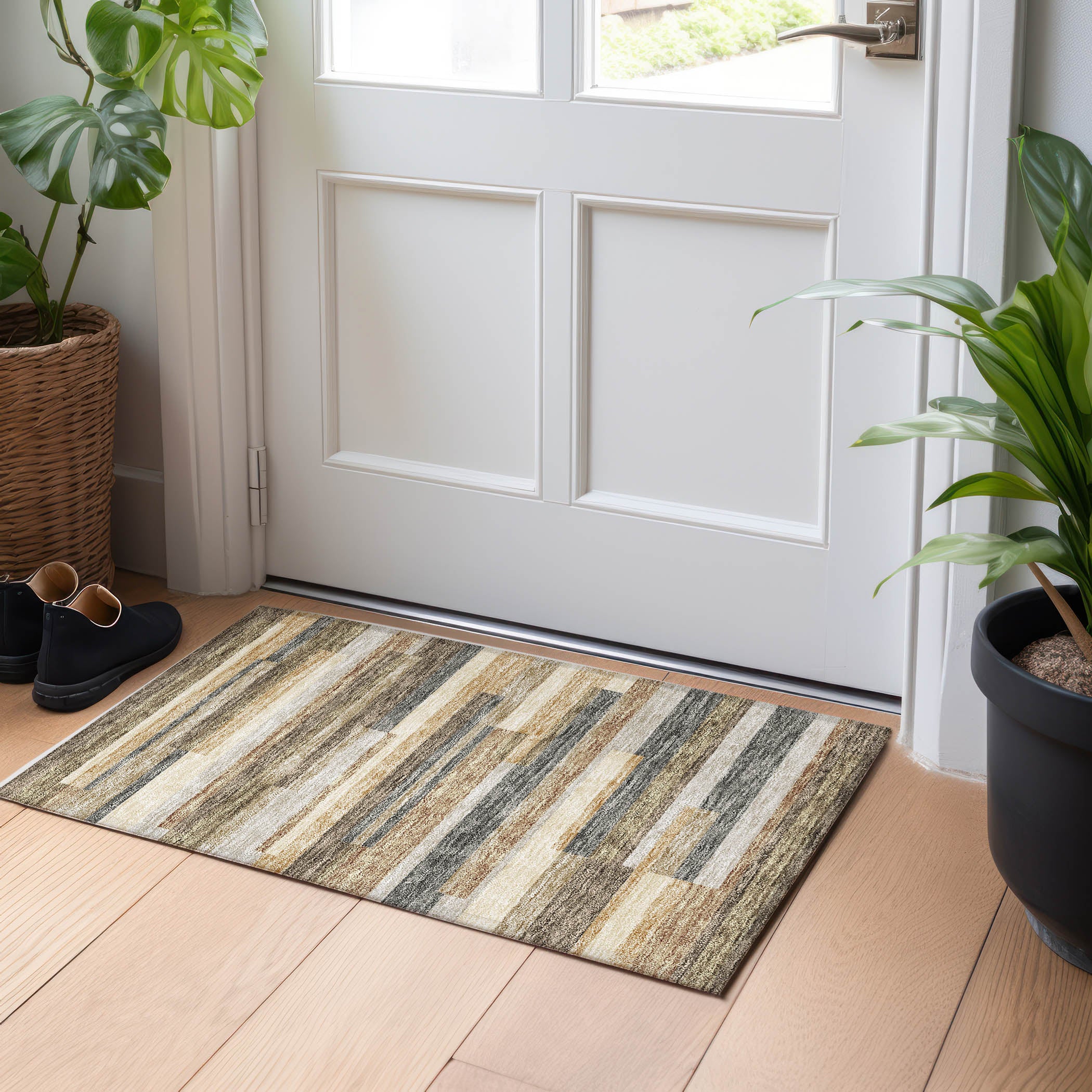 Bruges Machine Washable Transitional Taupe Brown Rug 1'8" x 2'6" #shape_Rectangle