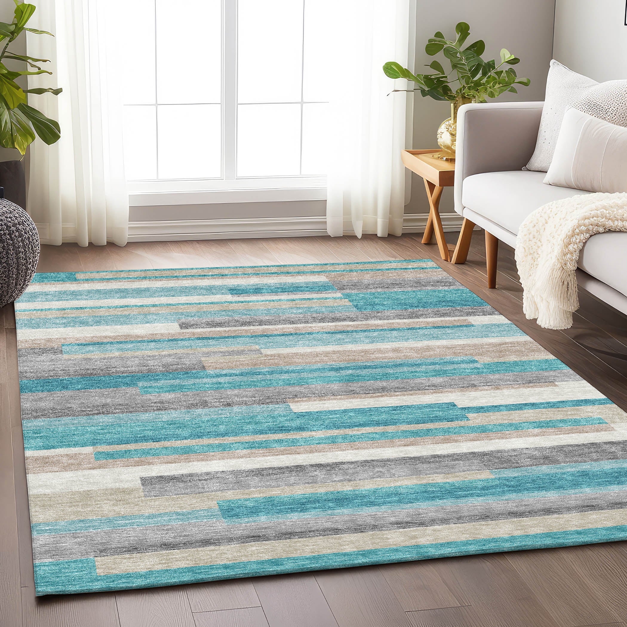 Bruges Machine Washable Transitional Teal Rug 2'6" x 3'10" #shape_Rectangle