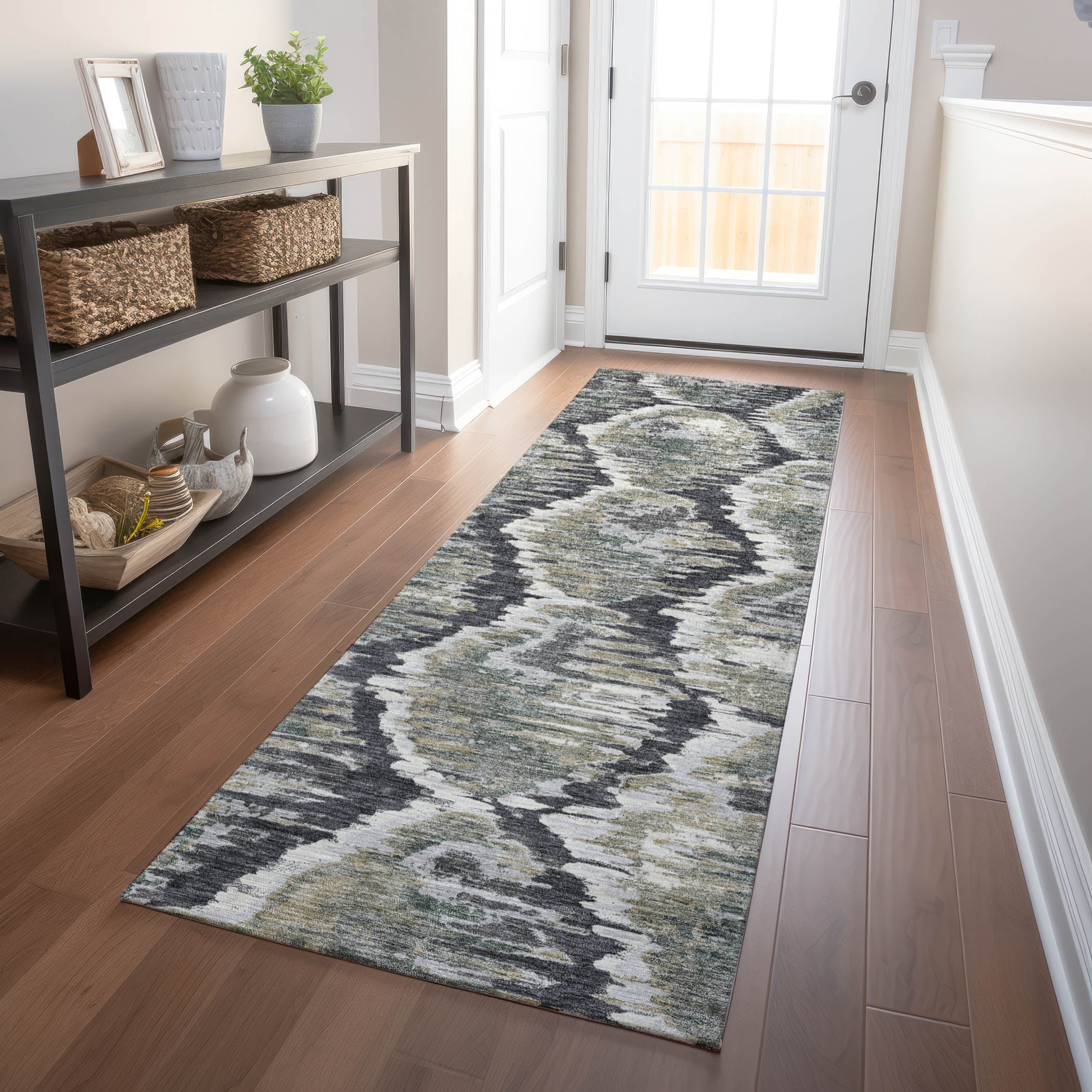 Oslo Machine Washable Transitional Charcoal Gray Rug 2'3" x 7'6" #shape_Runner